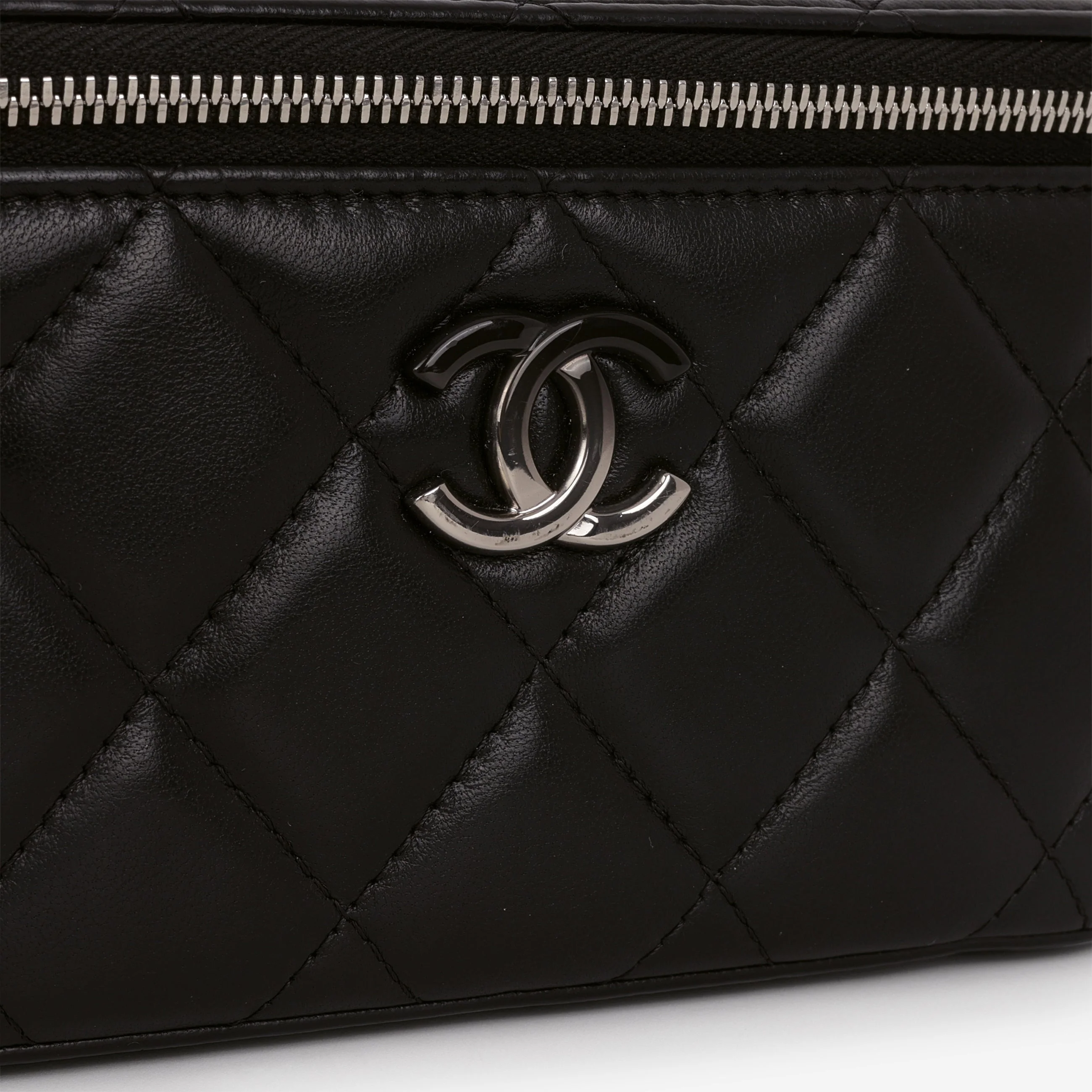 Chanel Small Vanity on Chain - Black Lambskin | Silver Hardware - Image 9
