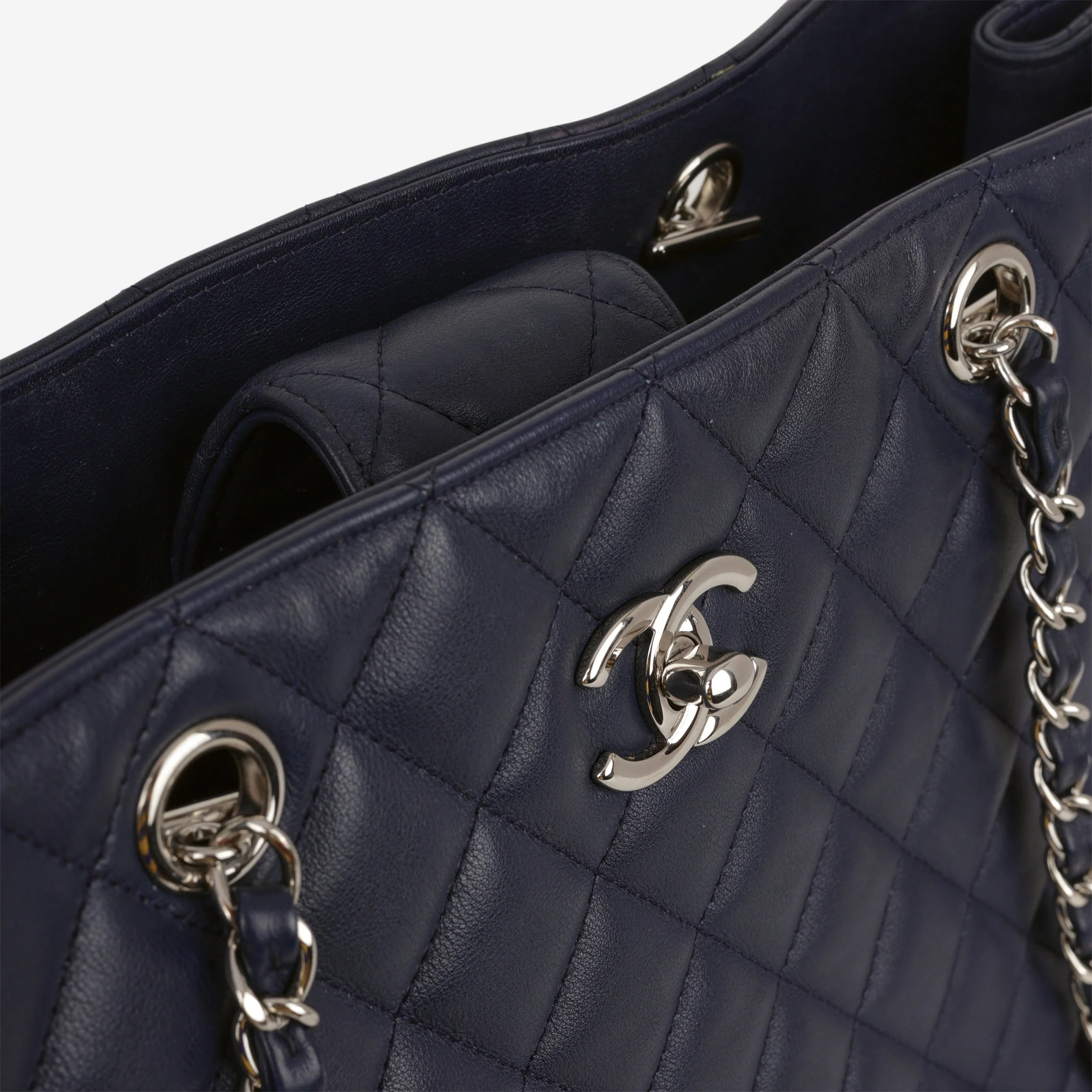 Chanel Timeless CC Shopping Tote - Navy Lambskin | Silver Hardware - Image 6