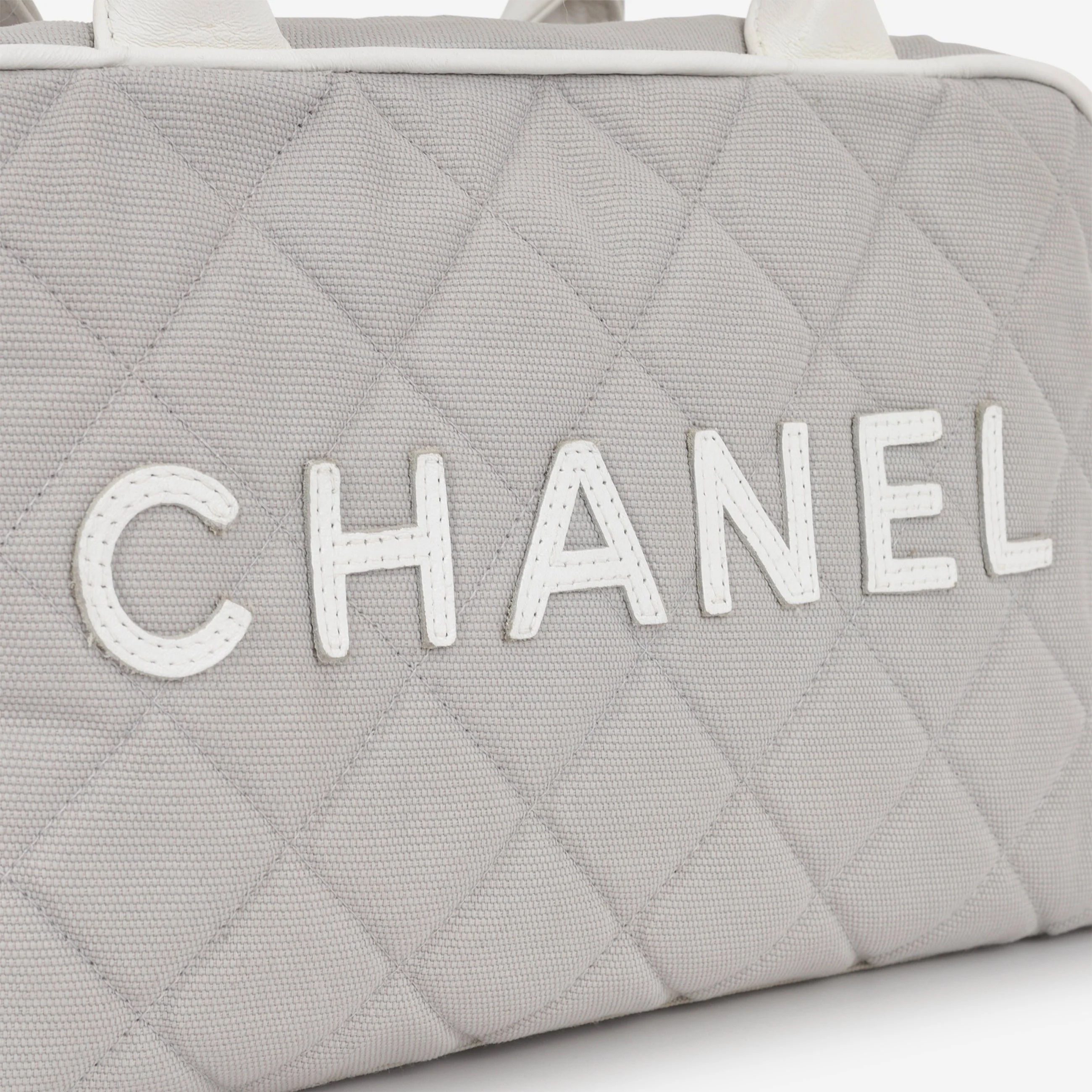 Chanel Vintage Mini Boston Bowling Bag - Grey Canvas | Silver Hardware - Image 11