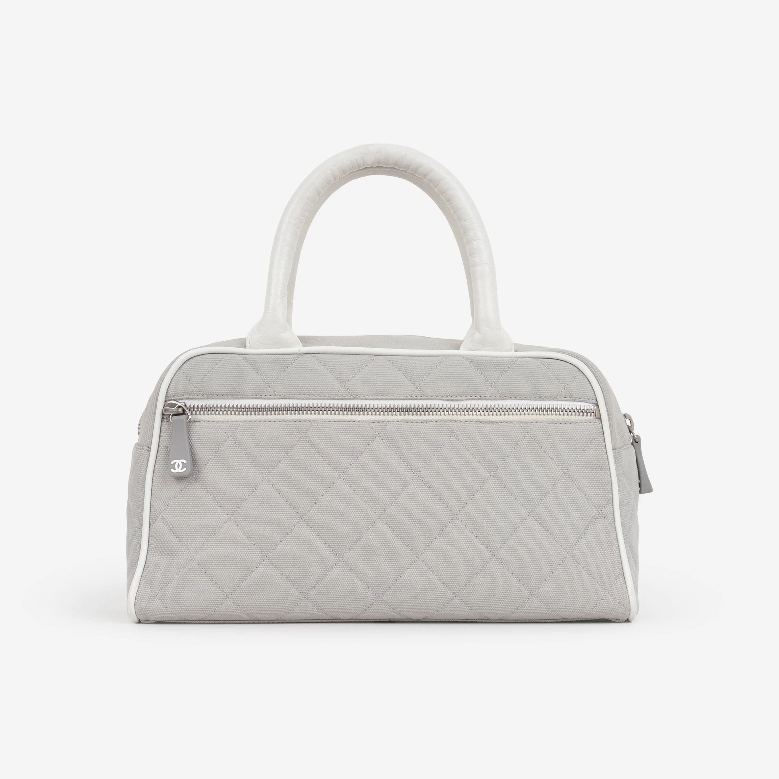 Chanel Vintage Mini Boston Bowling Bag - Grey Canvas | Silver Hardware - Image 3