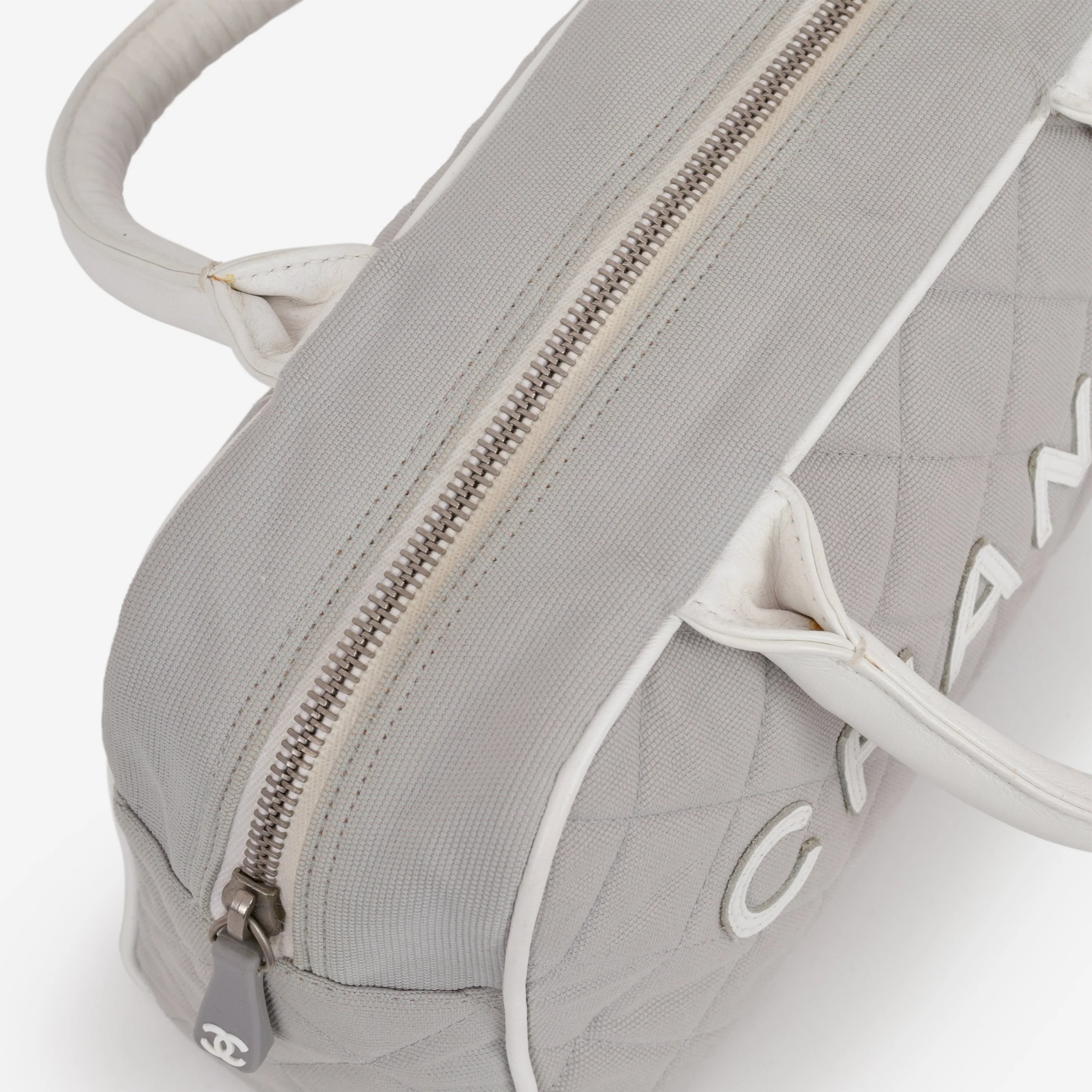 Chanel Vintage Mini Boston Bowling Bag - Grey Canvas | Silver Hardware - Image 7