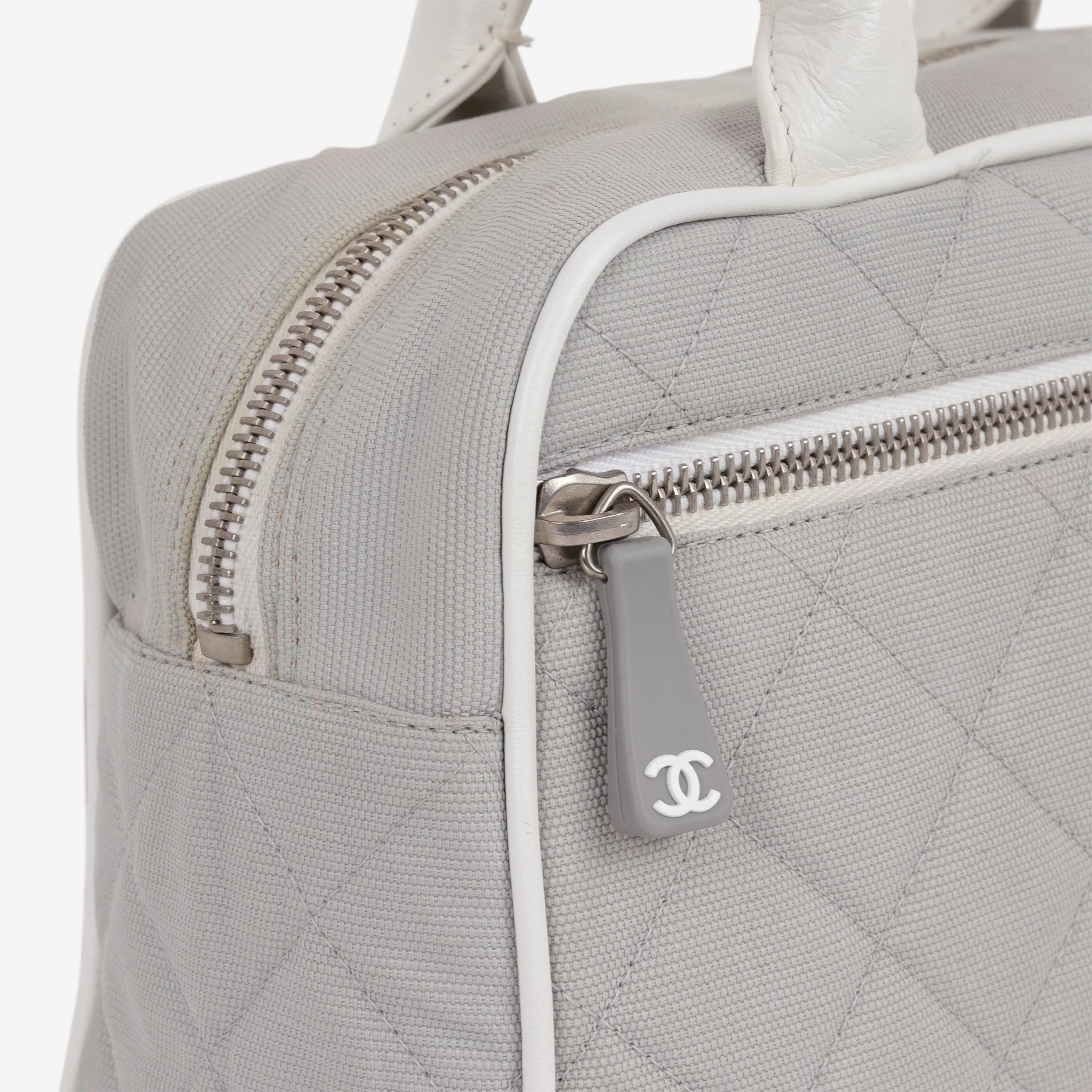 Chanel Vintage Mini Boston Bowling Bag - Grey Canvas | Silver Hardware - Image 8