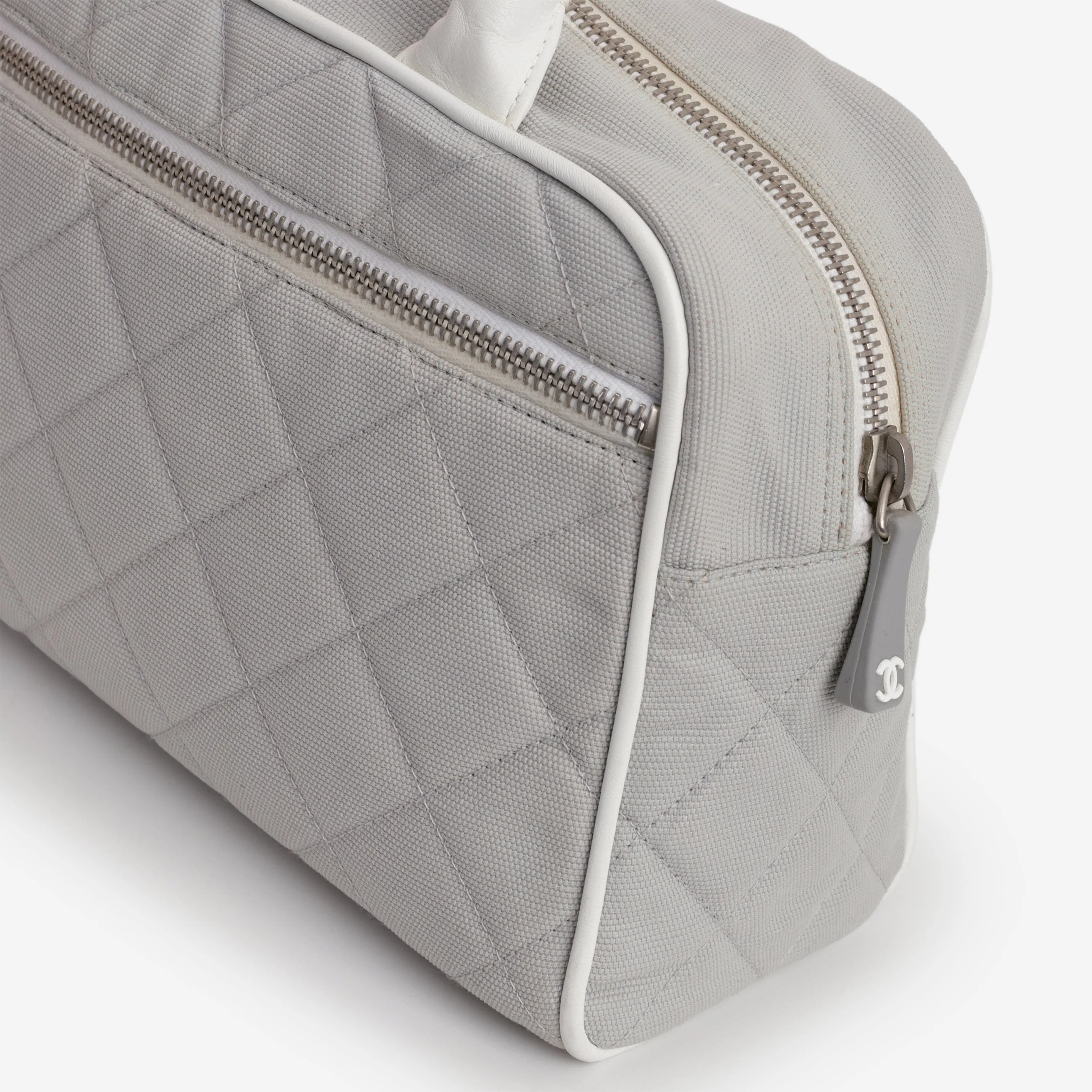 Chanel Vintage Mini Boston Bowling Bag - Grey Canvas | Silver Hardware - Image 9