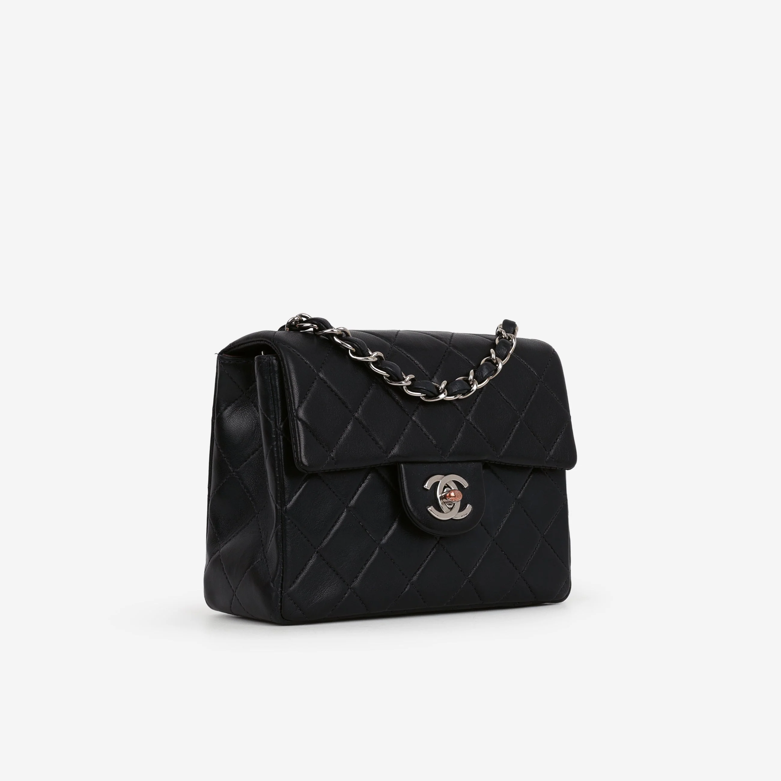 Chanel Vintage Mini Square Flap - Black Lambskin | Silver Hardware - Image 2