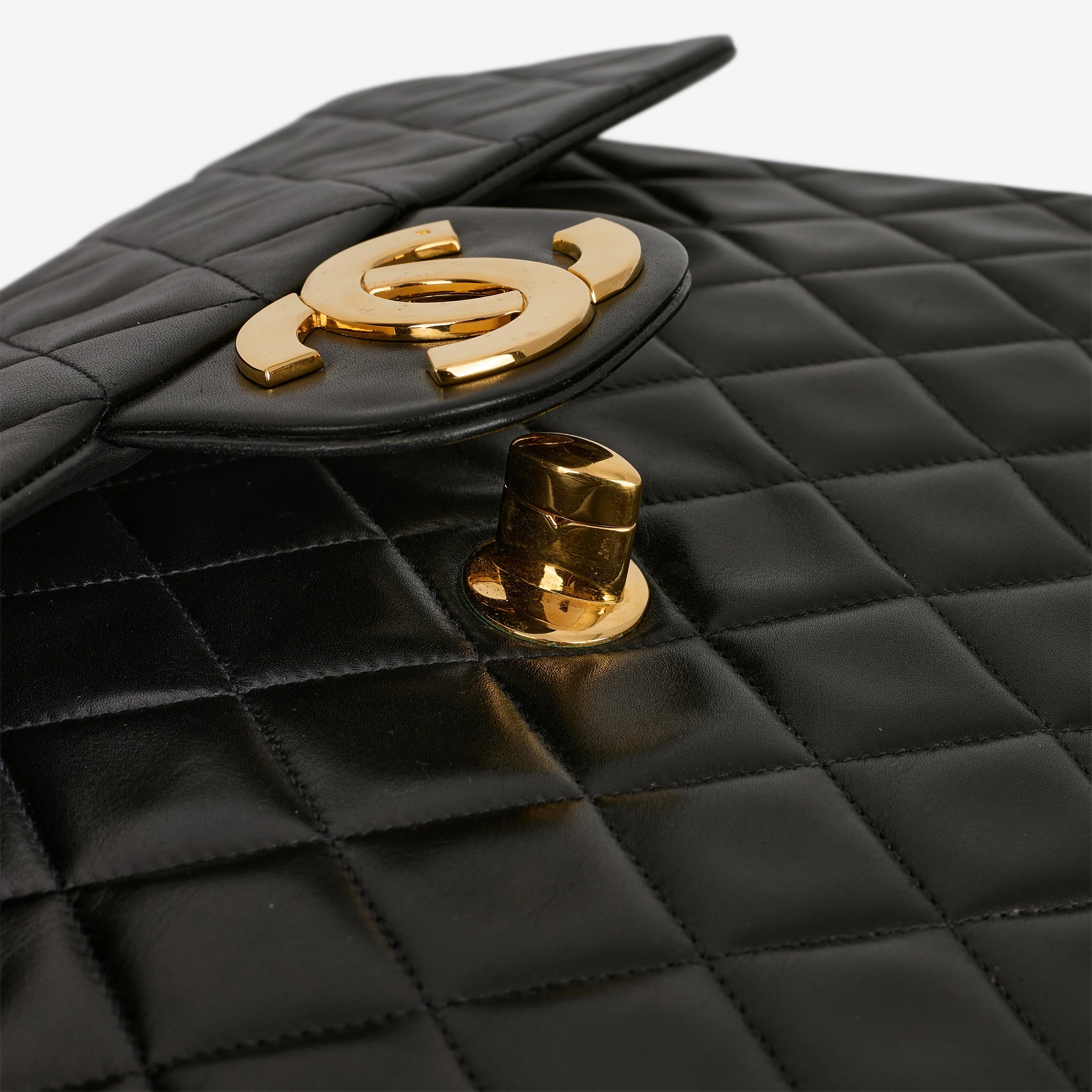 Chanel Vintage XL Single Flap - Black Lambskin | Gold Hardware - Image 11