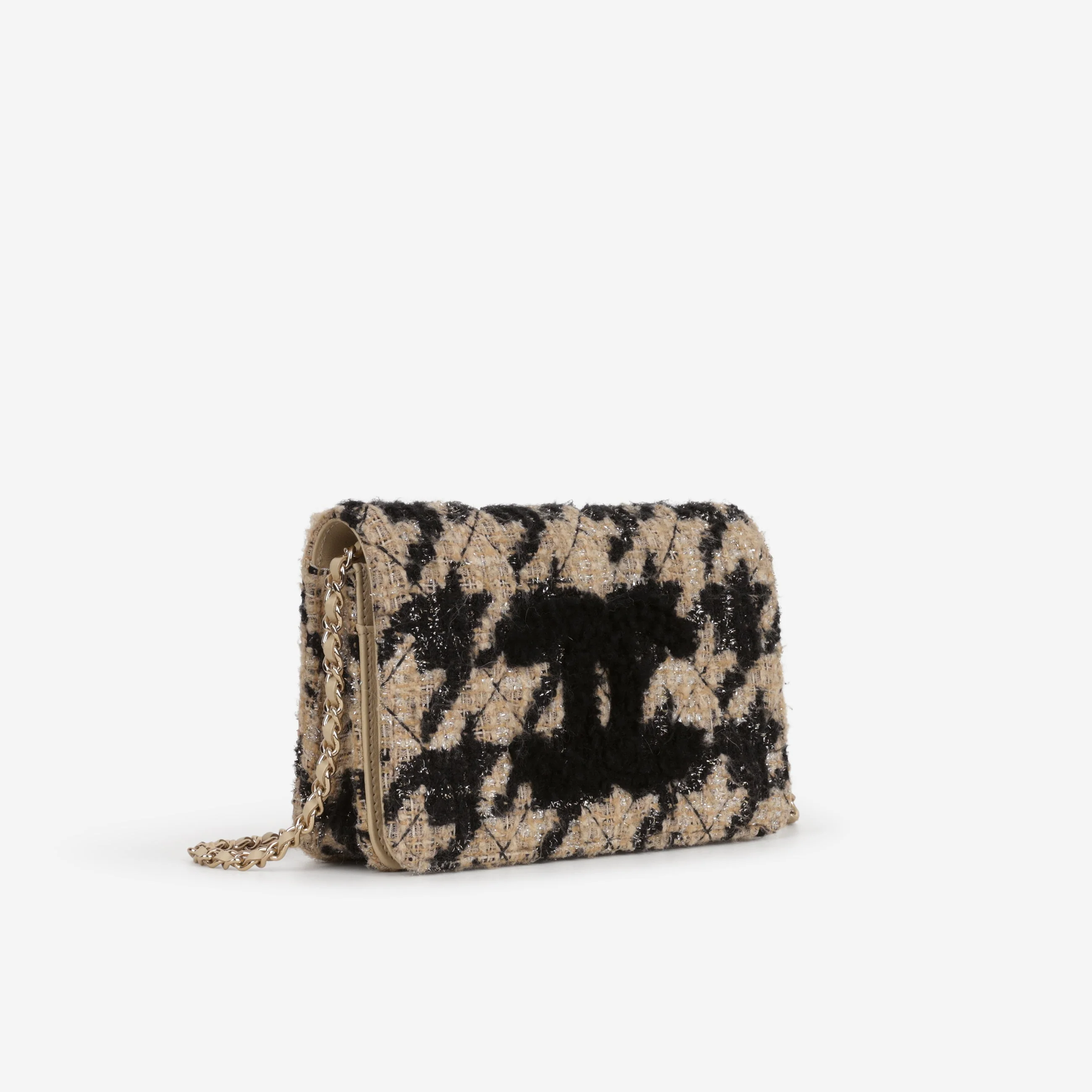 Chanel Wallet On Chain - Black / Beige Houndstooth | Champagne Gold Hardware - Image 2