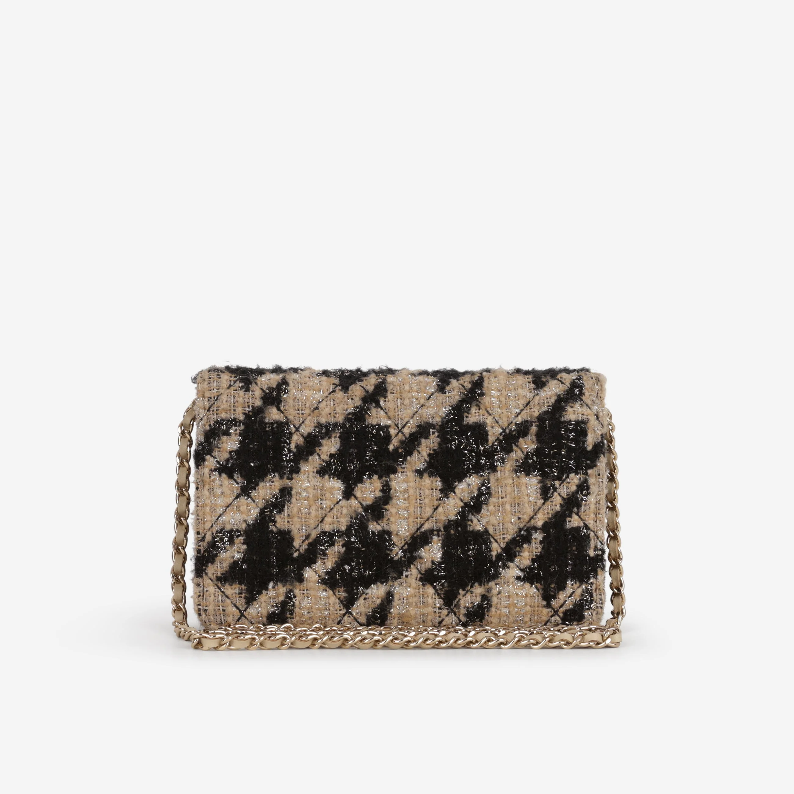 Chanel Wallet On Chain - Black / Beige Houndstooth | Champagne Gold Hardware - Image 4
