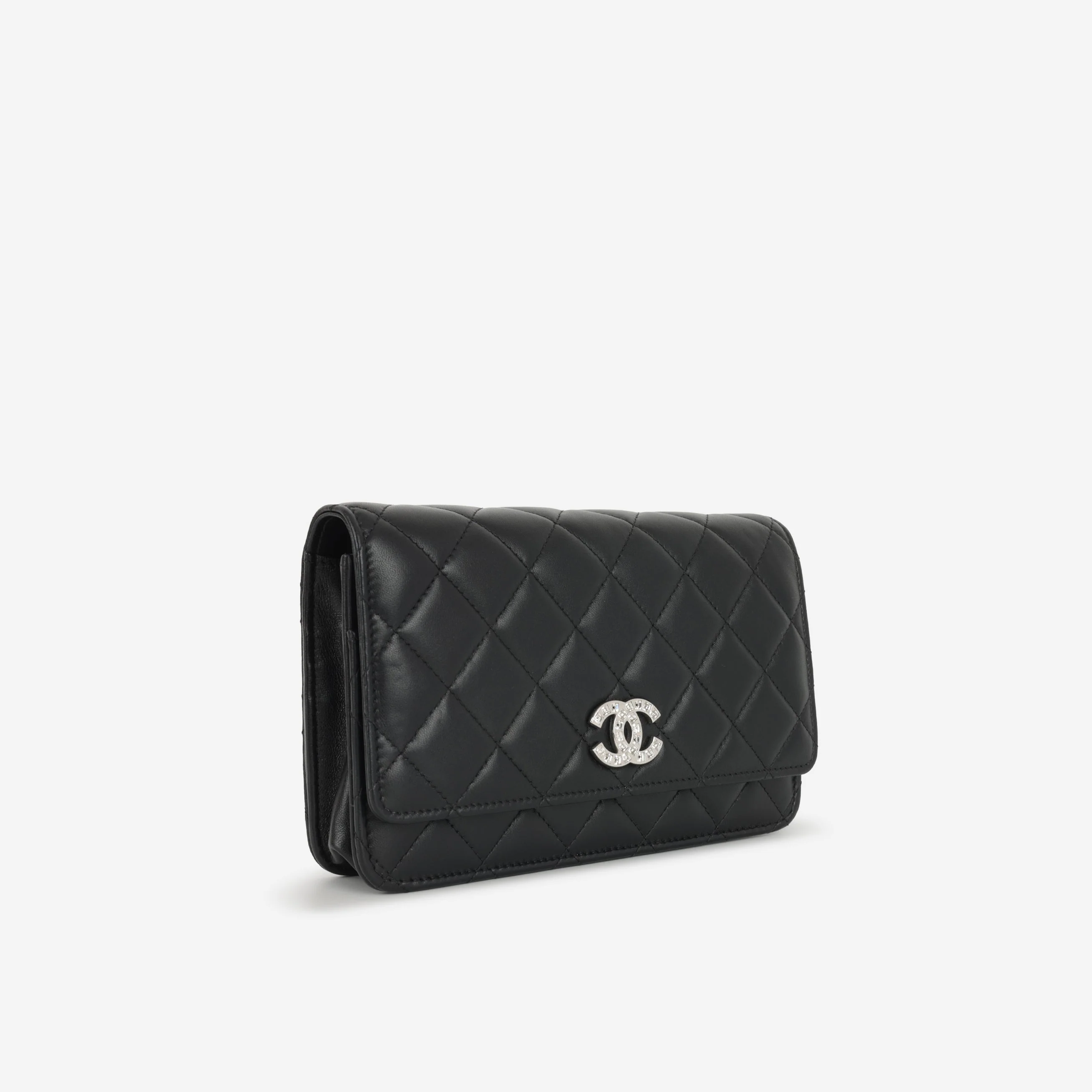 Chanel Wallet On Chain - Black Lambskin with Strass CC | Silver Hardware - Image 2