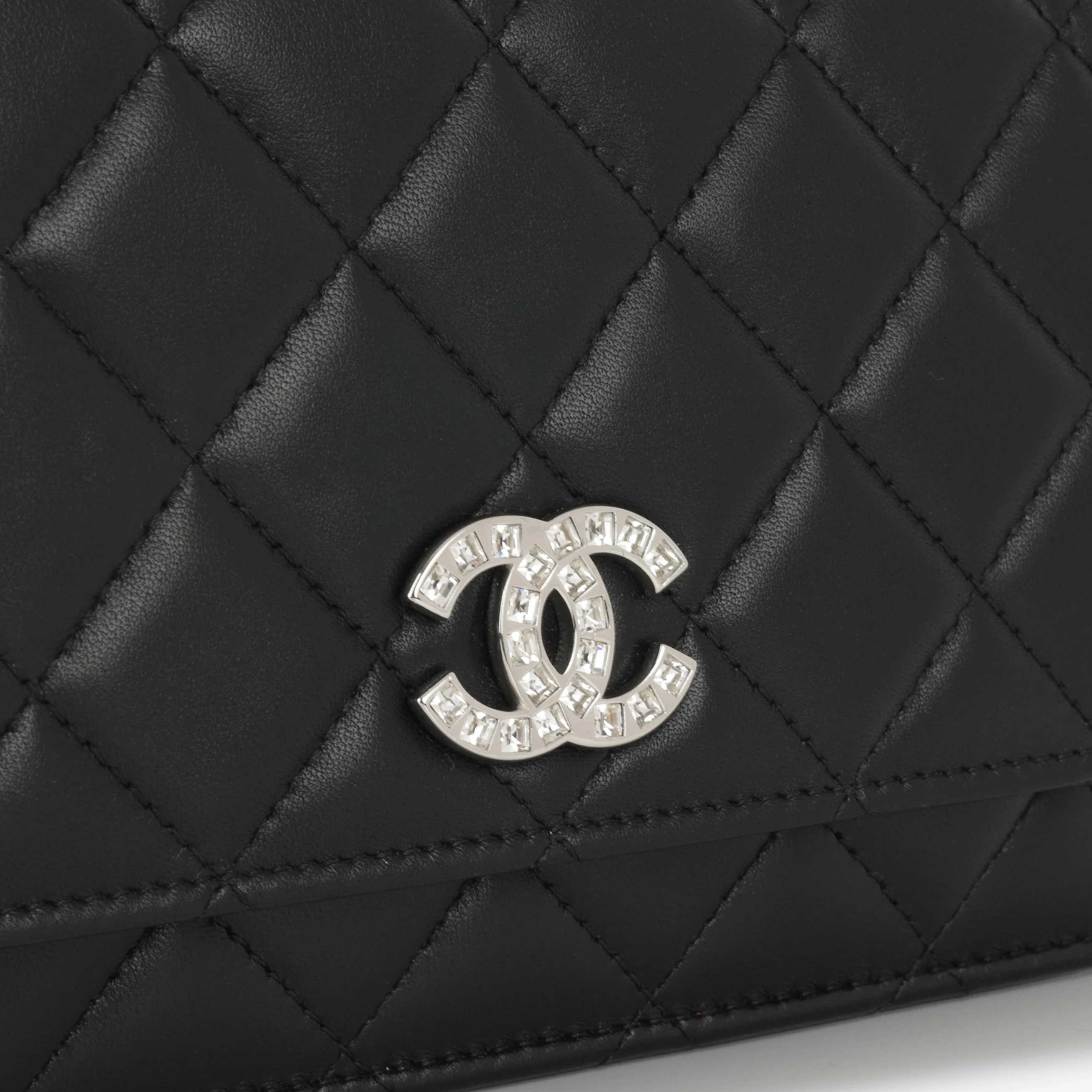 Chanel Wallet On Chain - Black Lambskin with Strass CC | Silver Hardware - Image 7