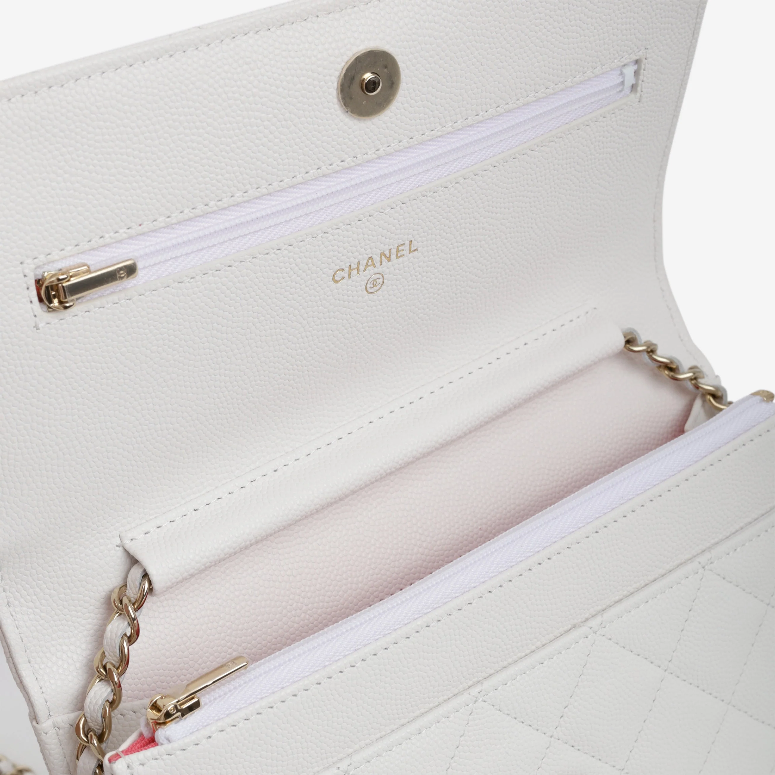 Chanel Wallet On Chain - White Caviar | Champagne Gold Hardware - Image 5