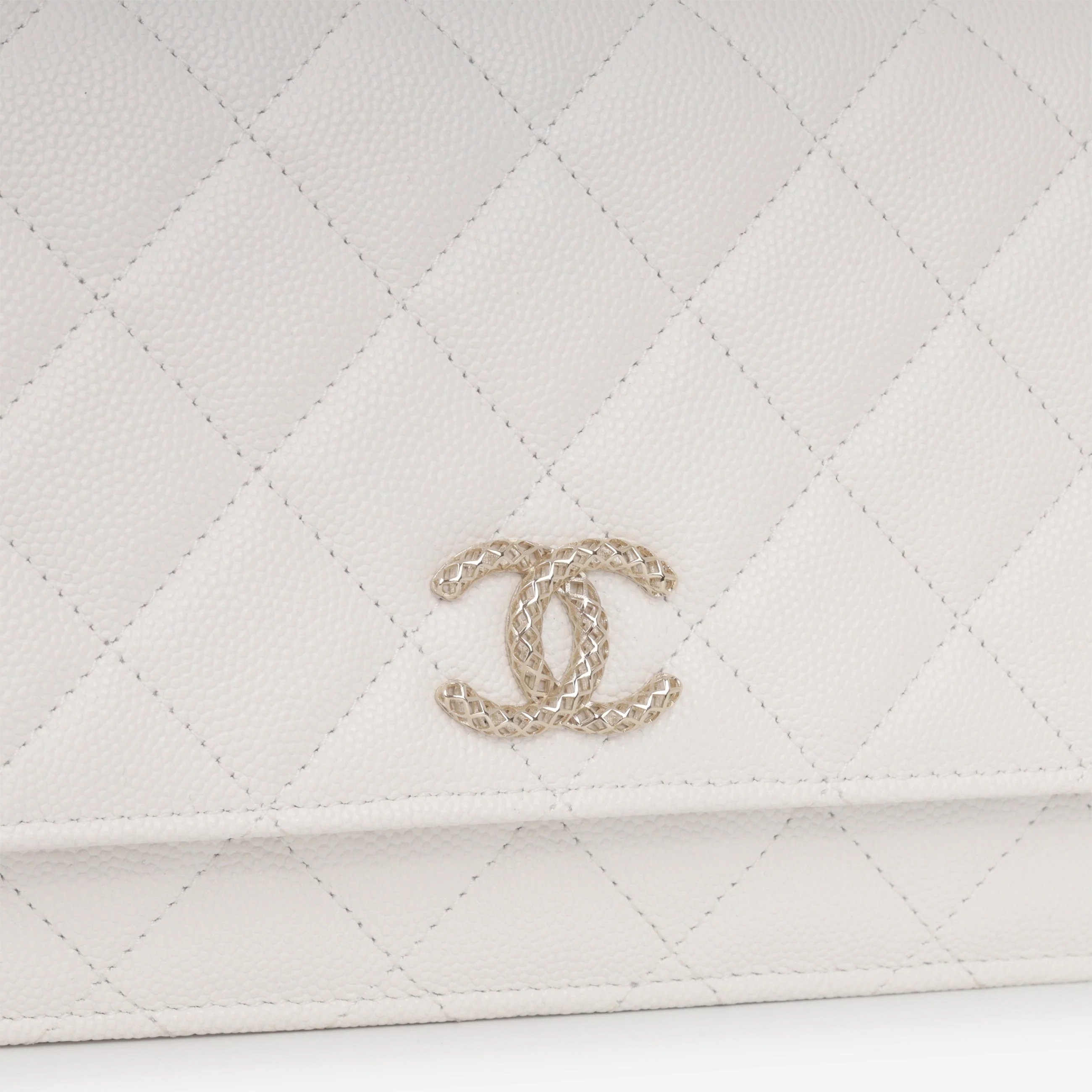 Chanel Wallet On Chain - White Caviar | Champagne Gold Hardware - Image 8