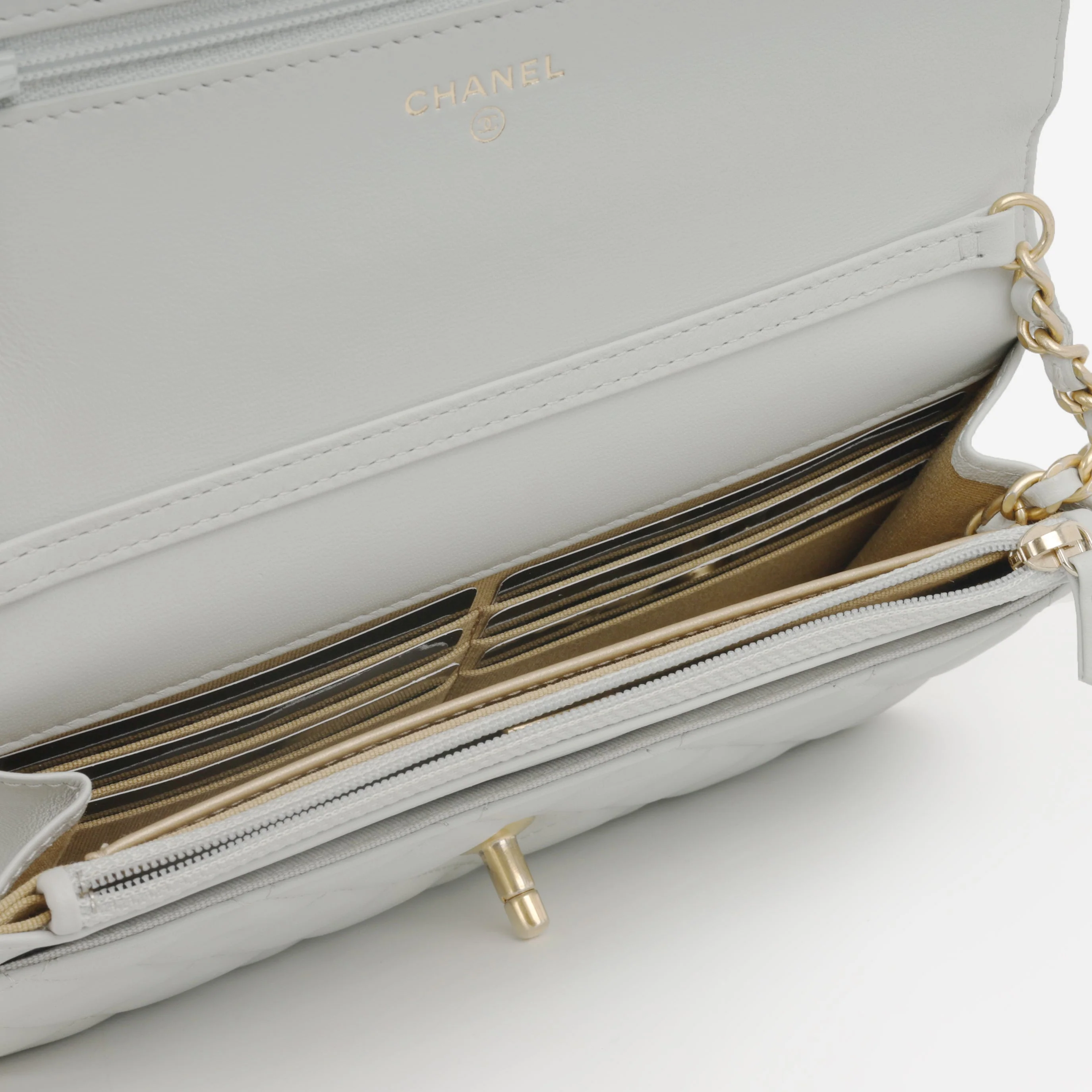 Chanel Pearl Crush Wallet On Chain - Grey Lambskin | Gold Hardware - Image 5