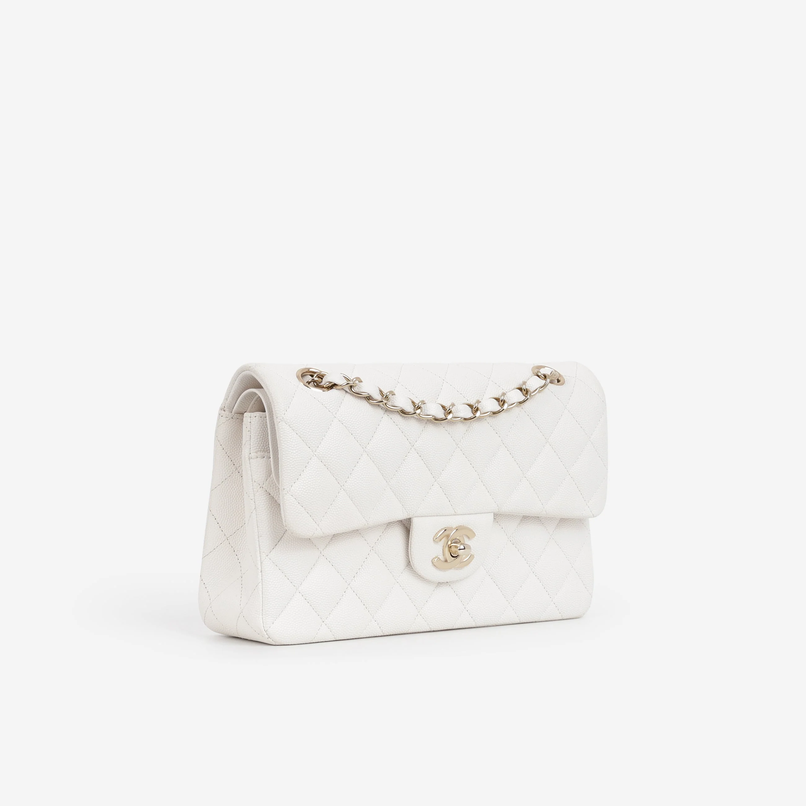 Chanel Small Classic Flap - White Caviar | Champagne Gold Hardware - Image 2