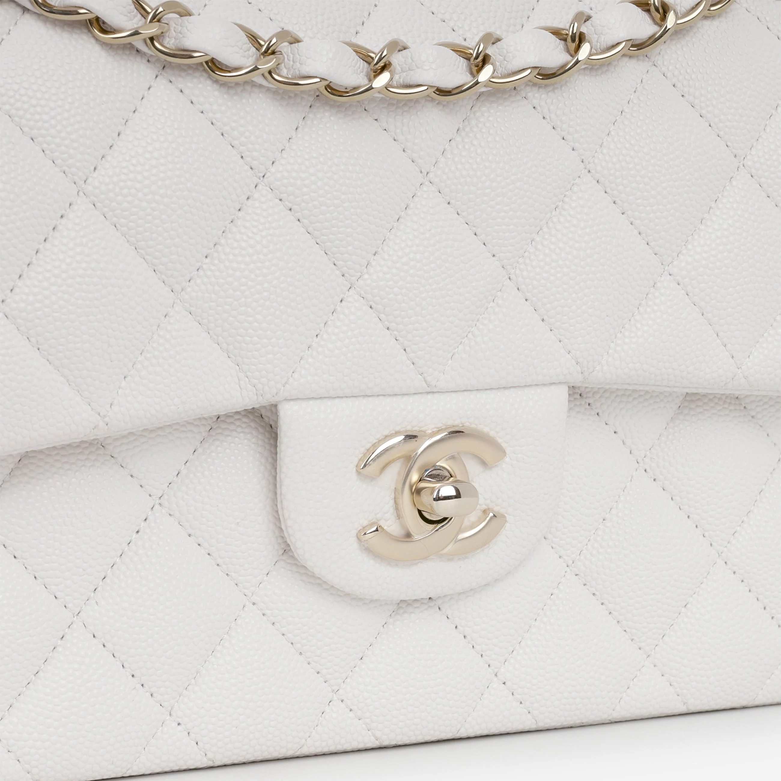 Chanel Small Classic Flap - White Caviar | Champagne Gold Hardware - Image 3