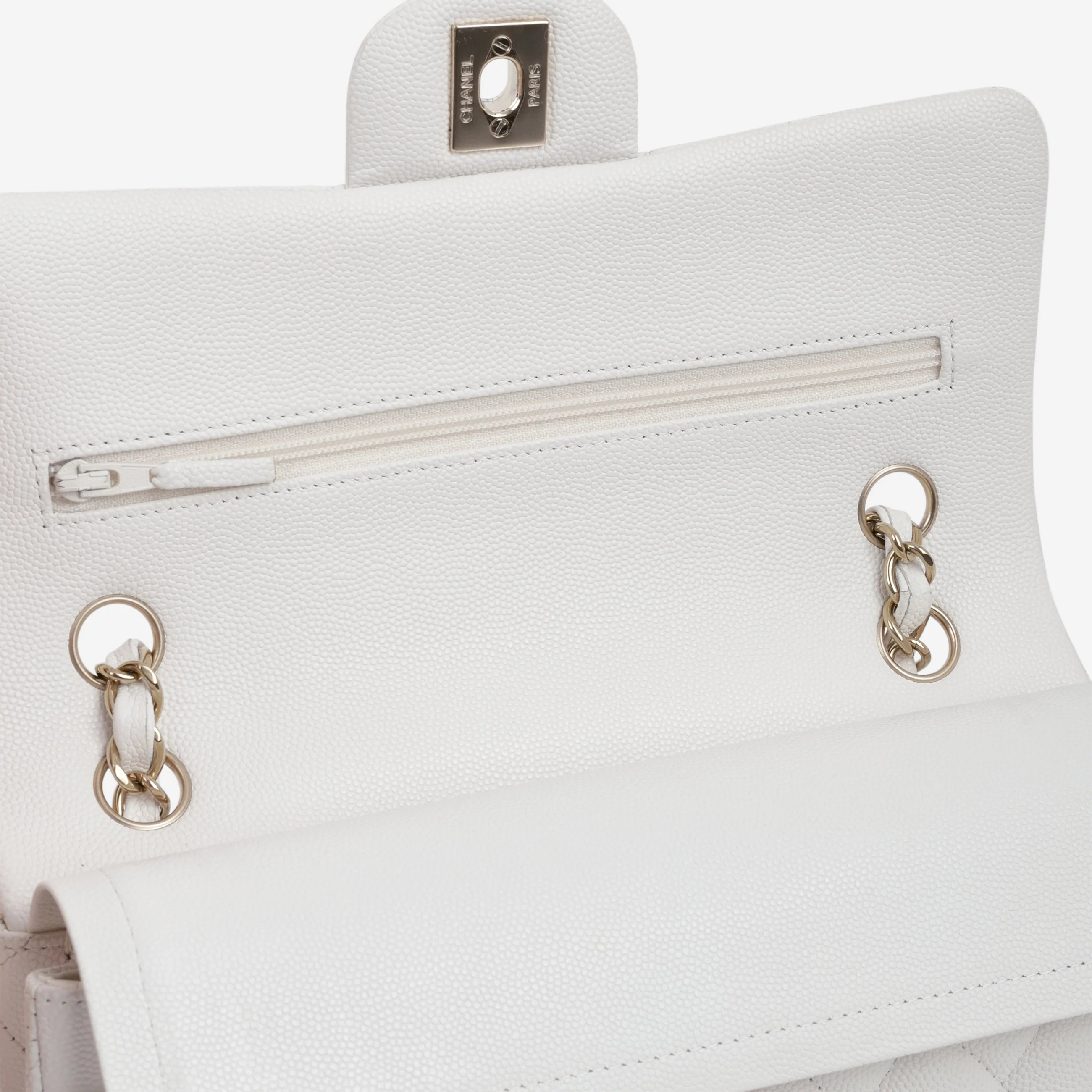 Chanel Small Classic Flap - White Caviar | Champagne Gold Hardware - Image 6