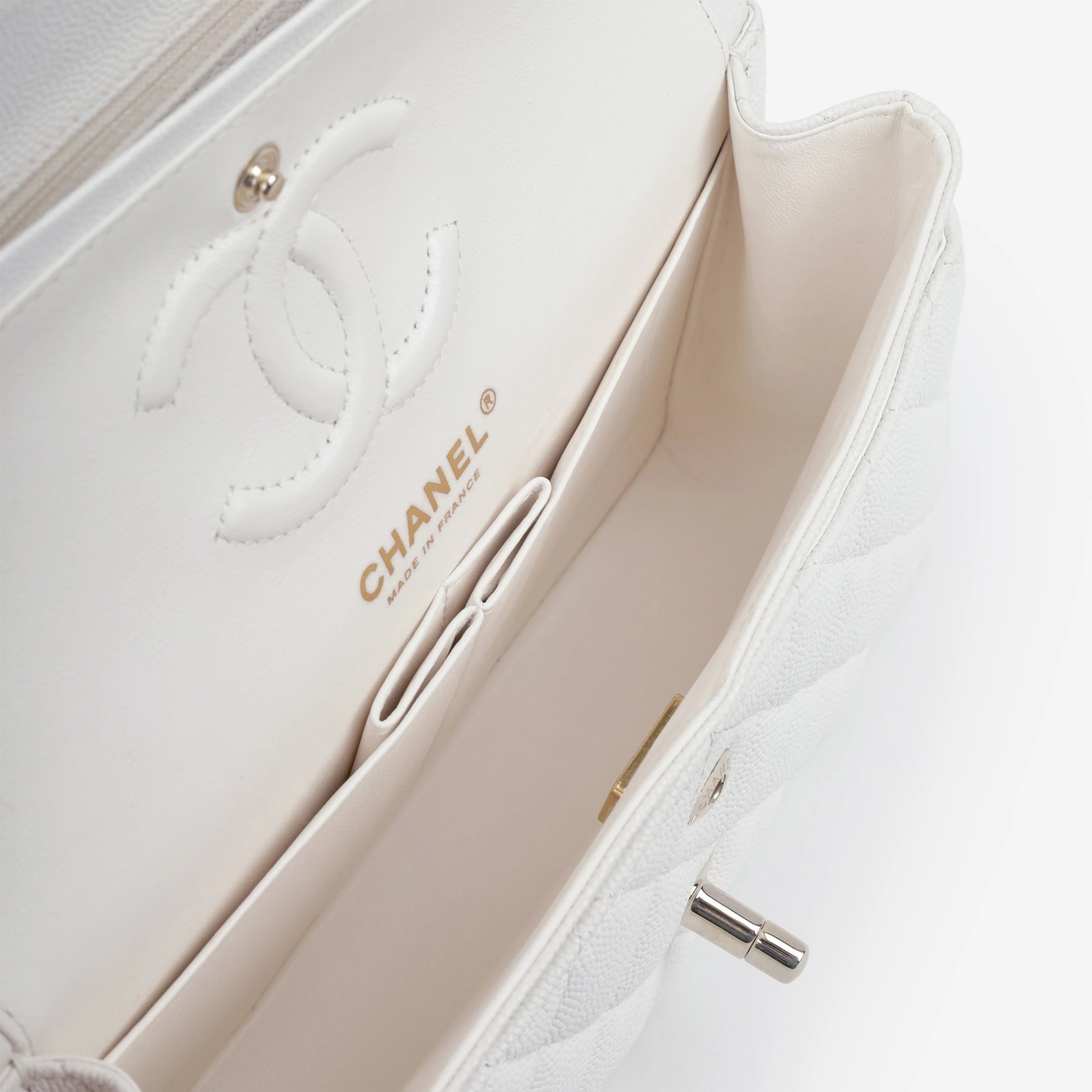 Chanel Small Classic Flap - White Caviar | Champagne Gold Hardware - Image 7