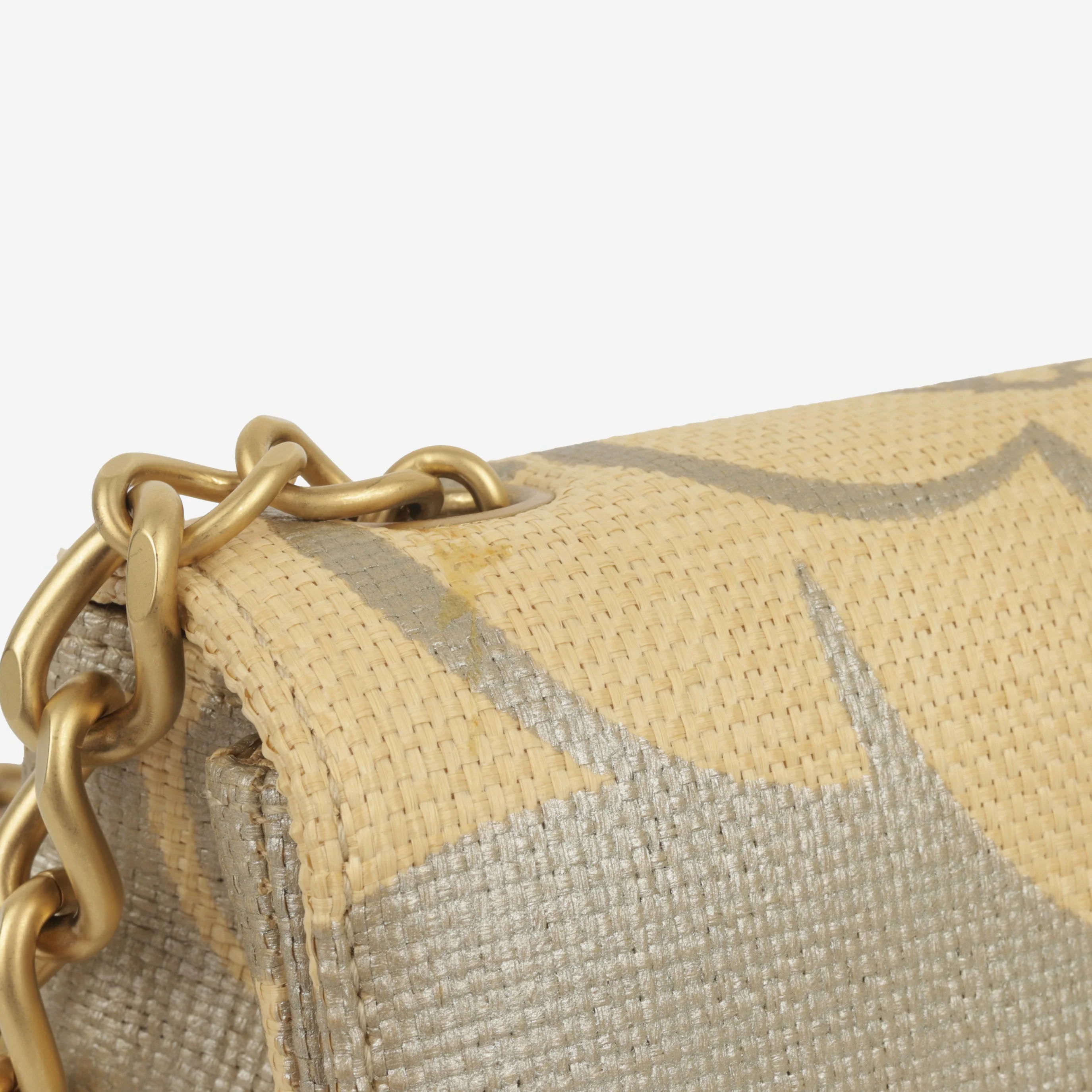 Chanel Vintage Mini Square - Beige Camellia Raffia | Antique Gold Hardware - Image 4