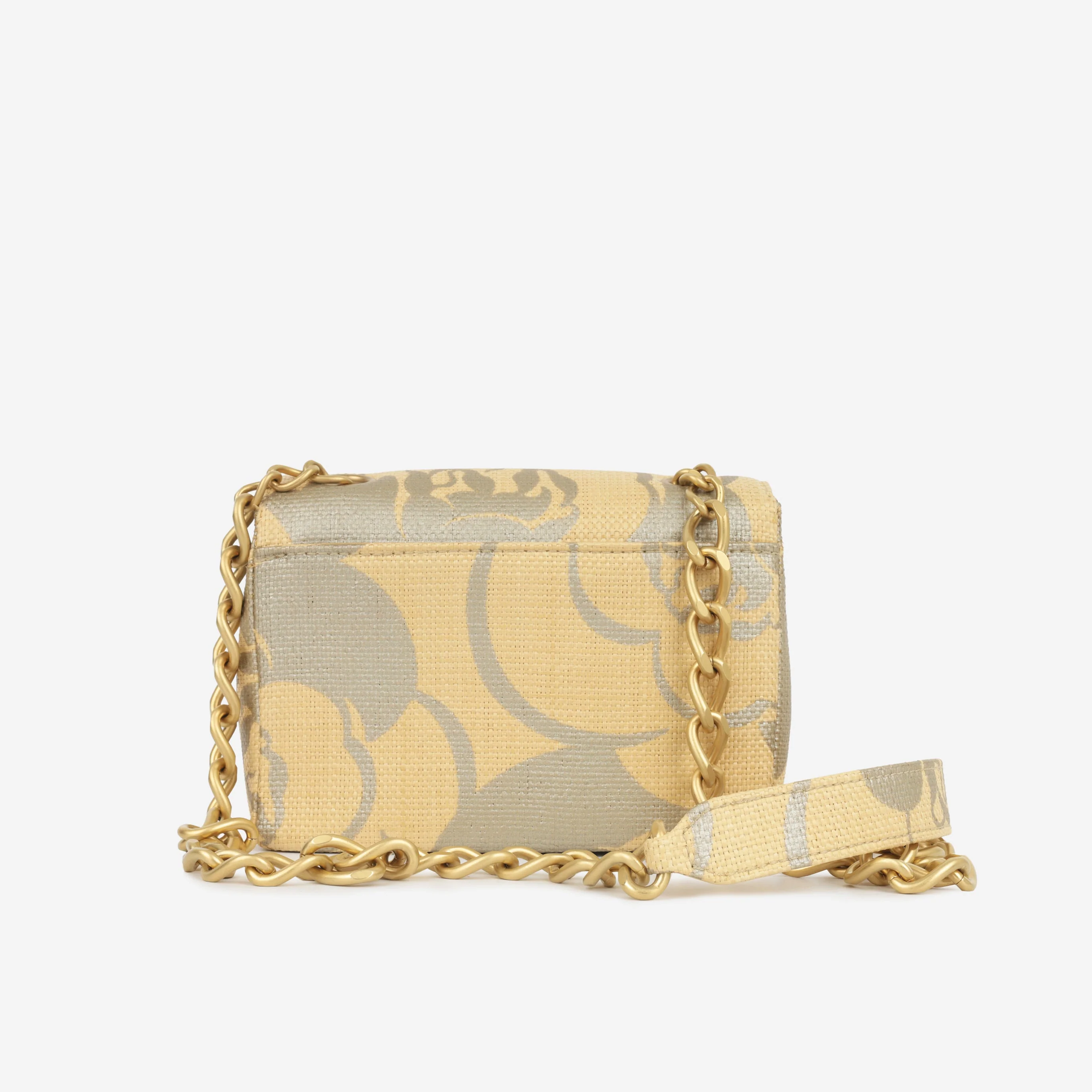 Chanel Vintage Mini Square - Beige Camellia Raffia | Antique Gold Hardware - Image 5