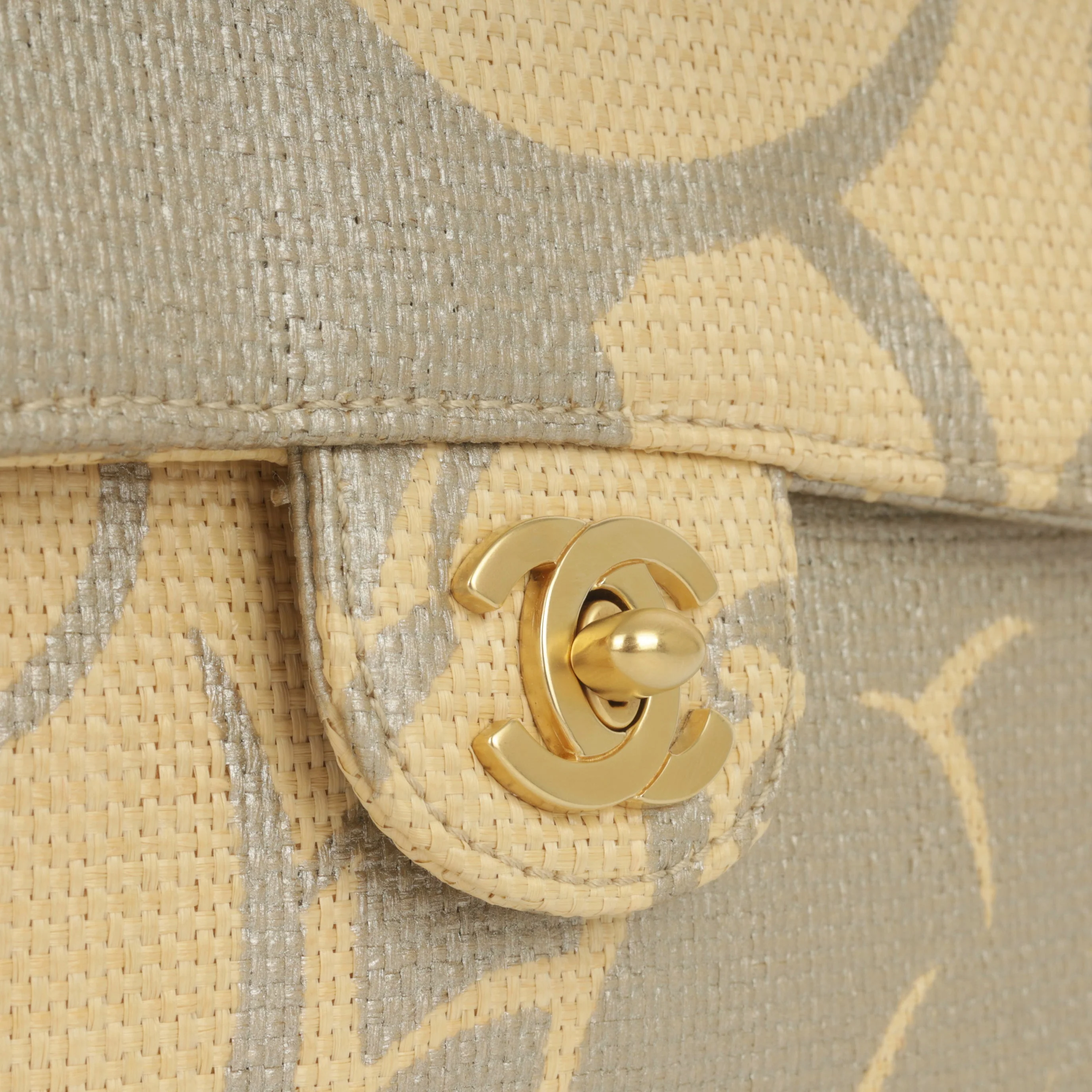 Chanel Vintage Mini Square - Beige Camellia Raffia | Antique Gold Hardware - Image 6