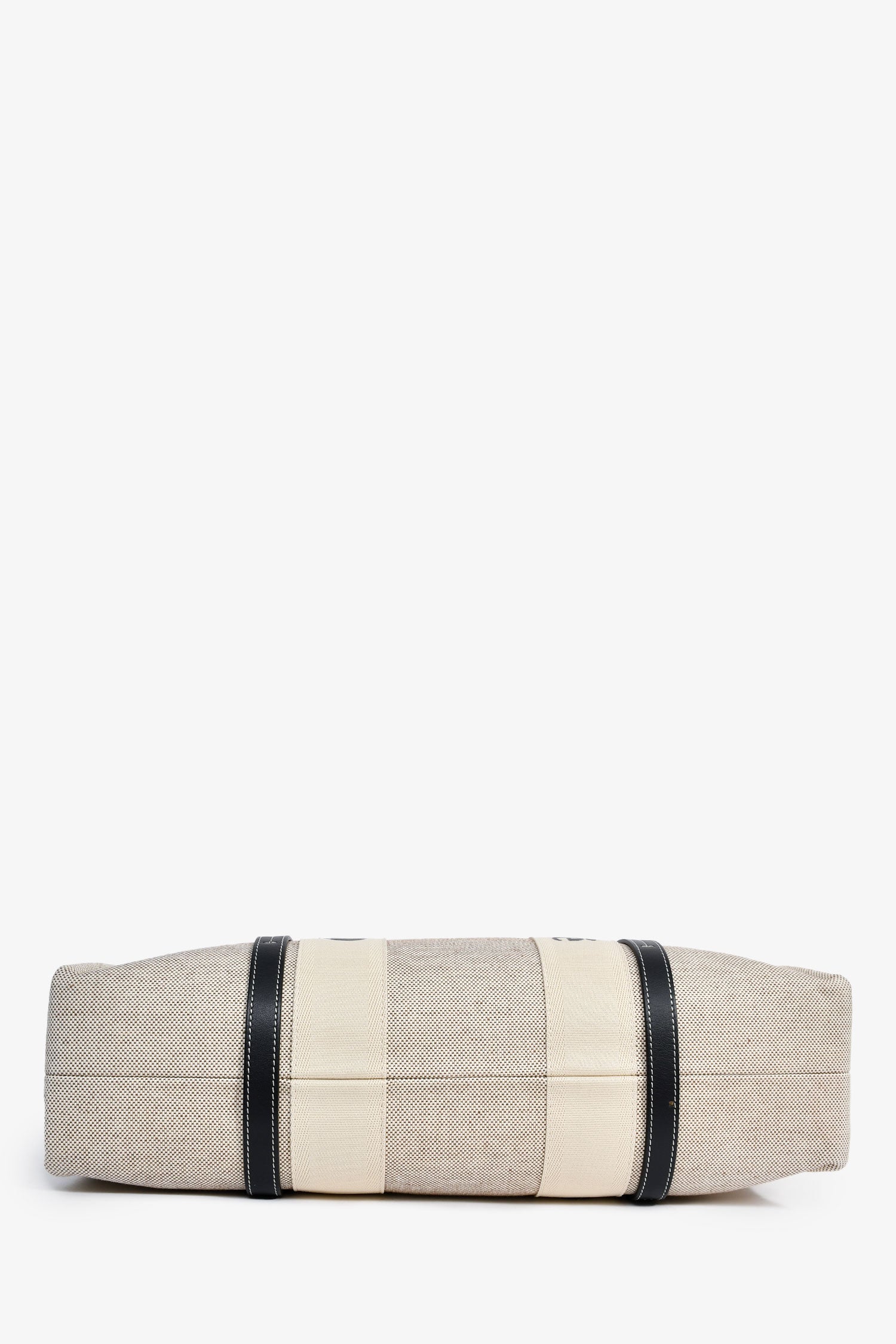 Chloe Beige Fabric Black Leather Trim Logo Woody Large Tote - Image 5