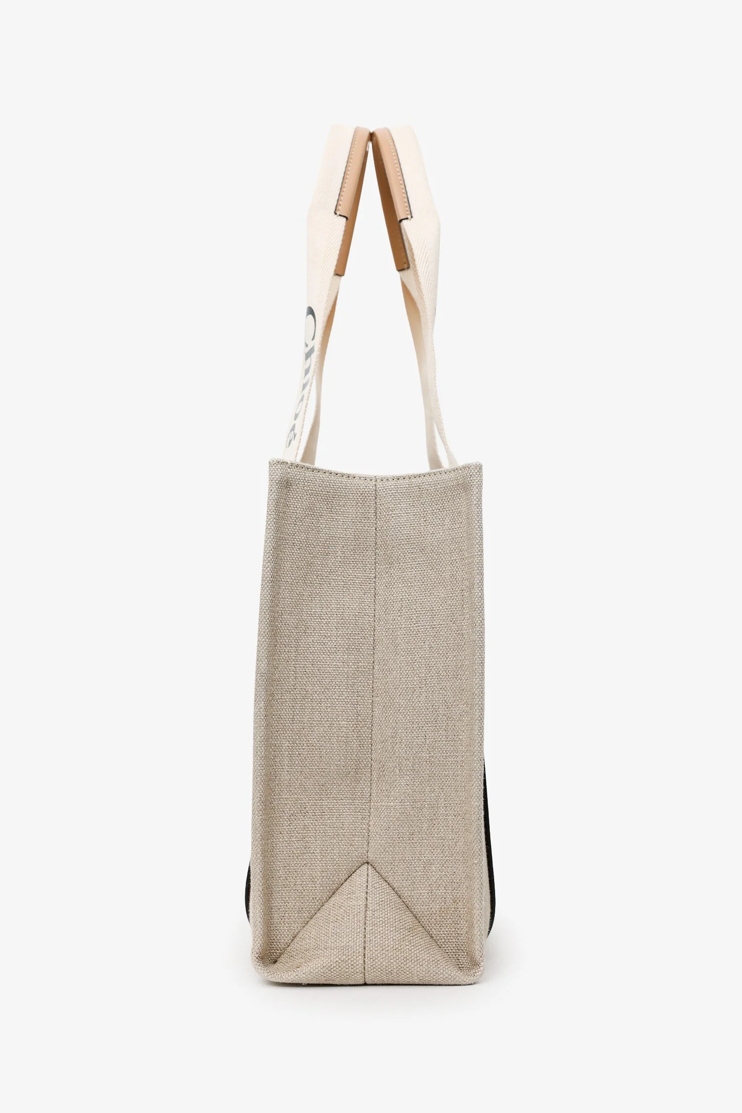 Chloe Beige Fabric Leather Trim Logo Woody Large Tote - Image 3