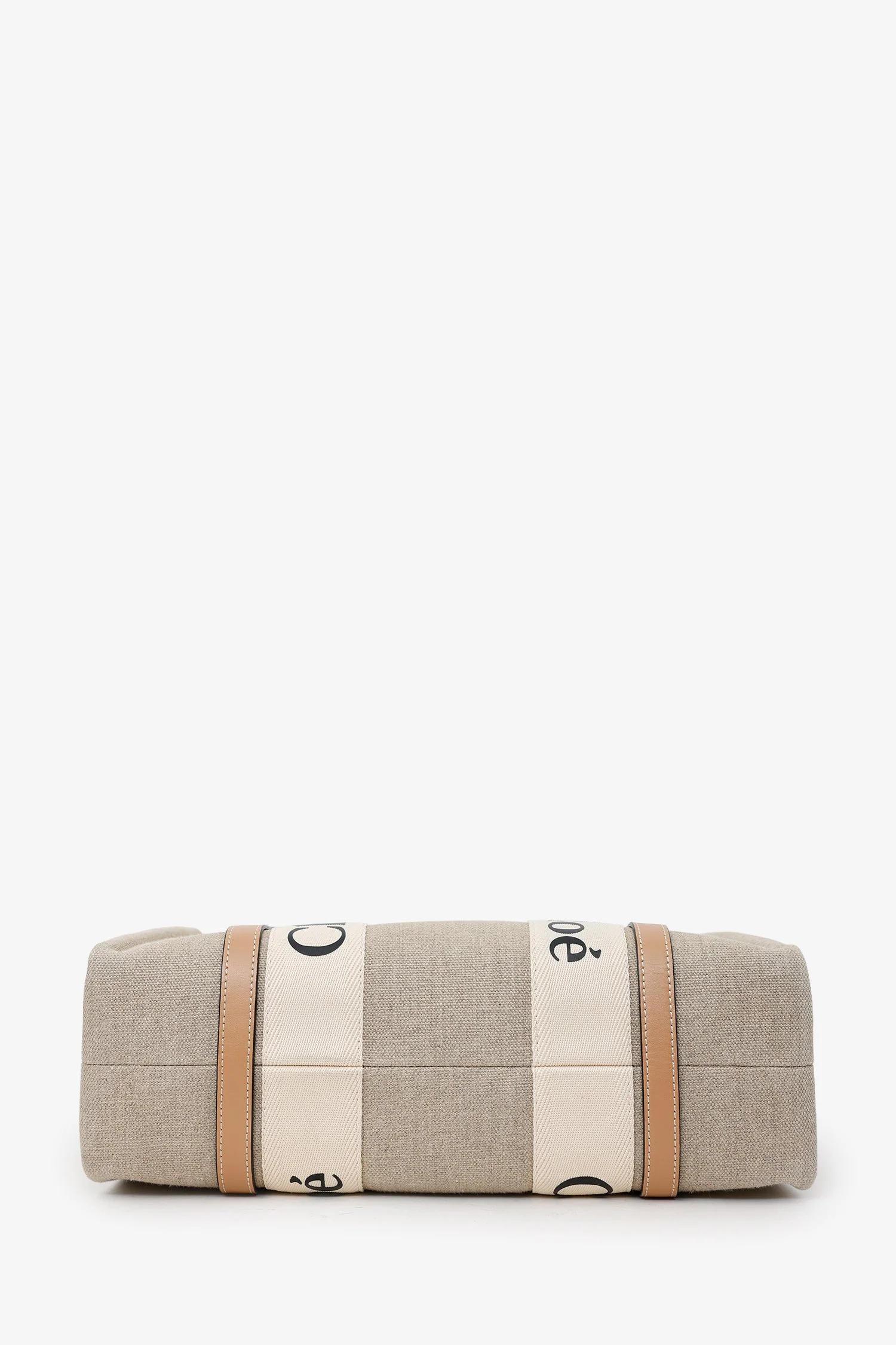 Chloe Beige Fabric Leather Trim Logo Woody Large Tote - Image 5