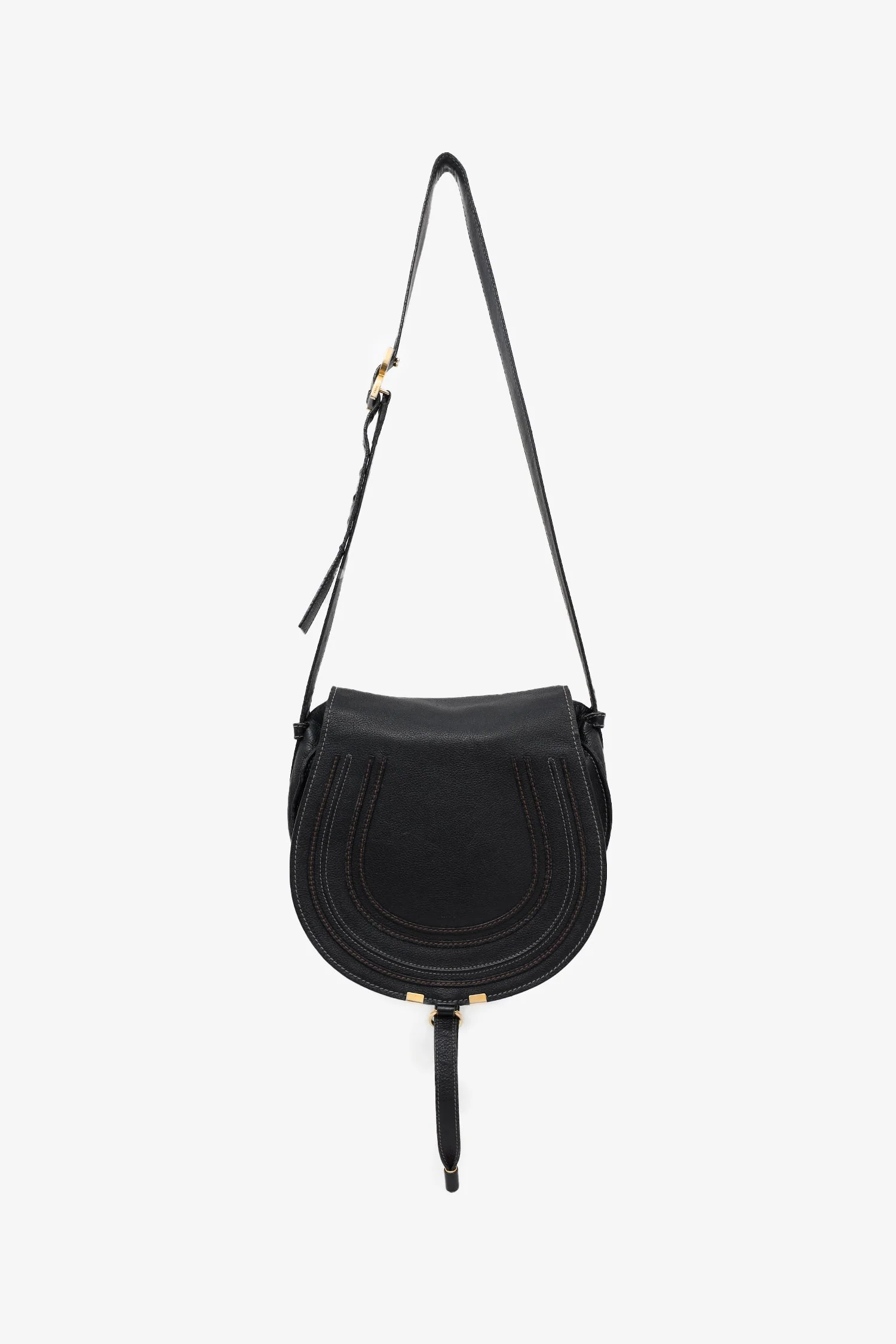 Chloe Black Grained Leather Marcie Saddle Bag - Image 7