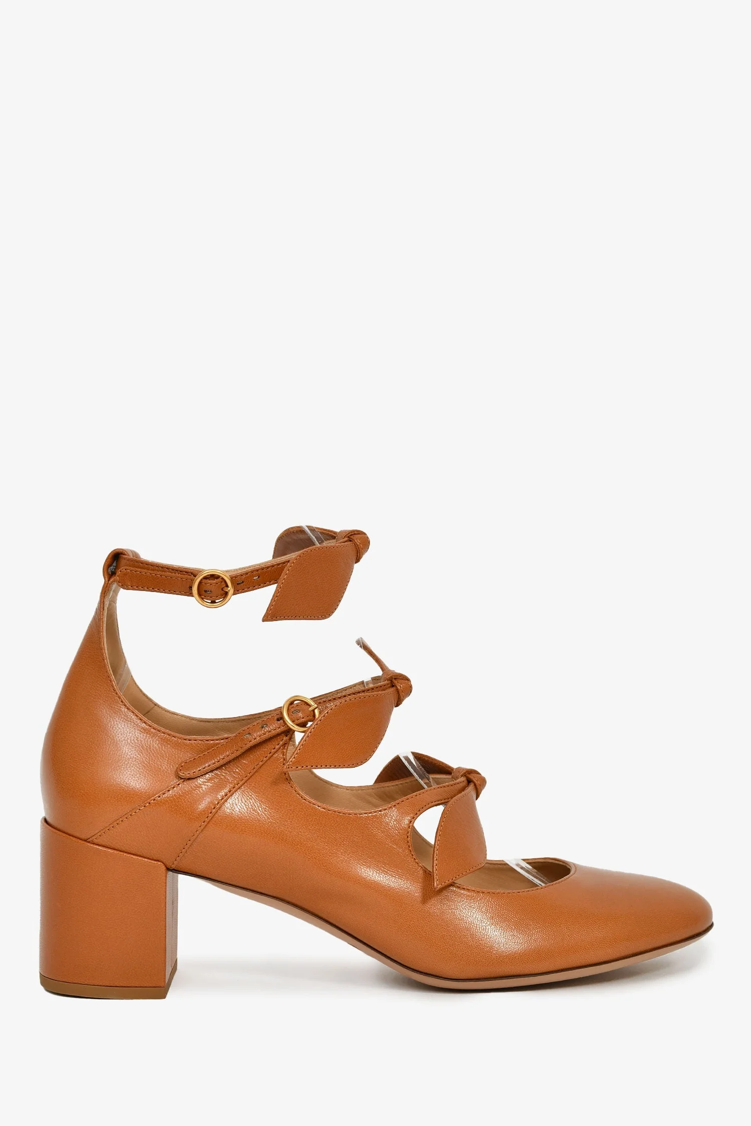 Chloe Brown Leather Bow Detail Block Heels Size 37