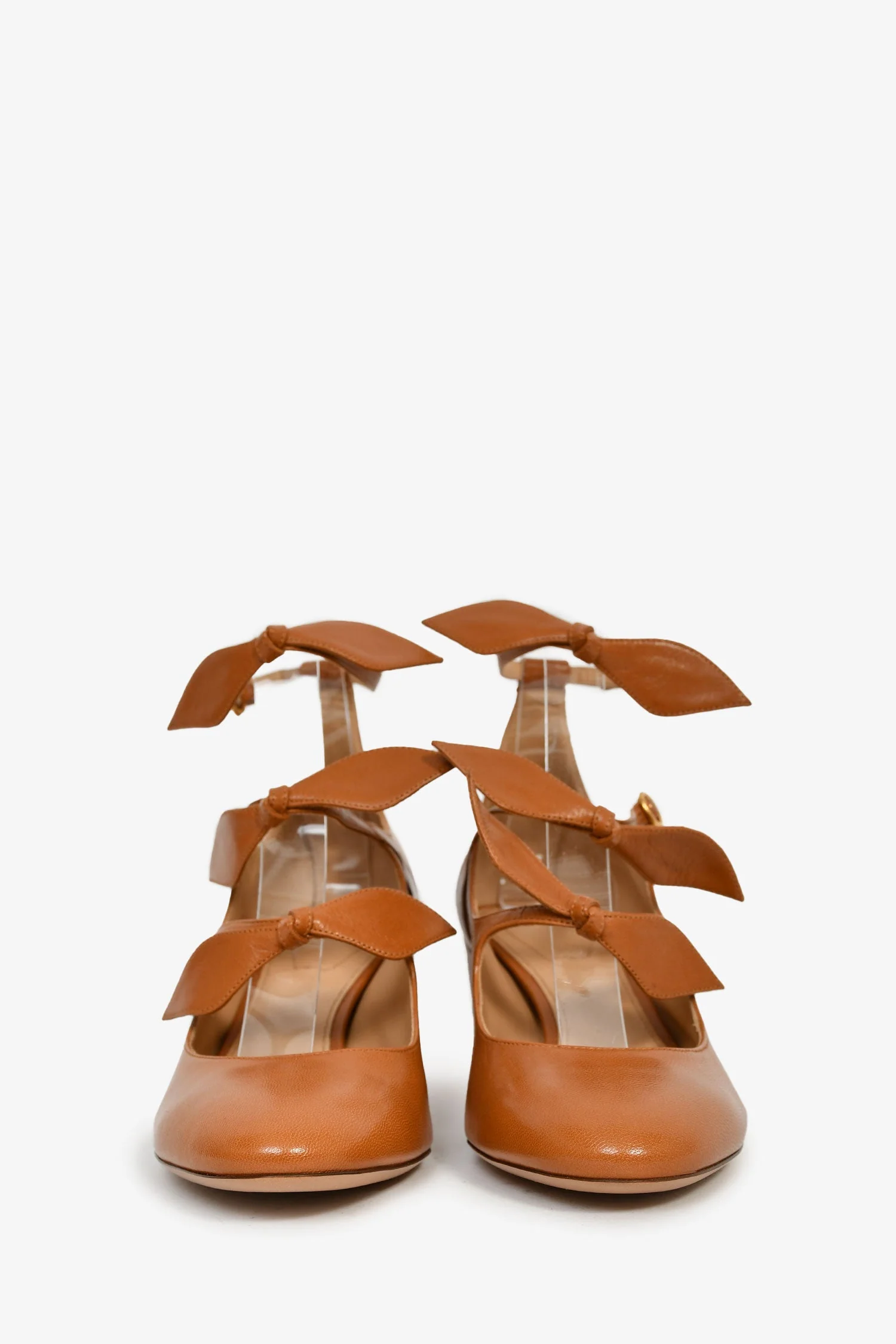 Chloe Brown Leather Bow Detail Block Heels Size 37 - Image 3