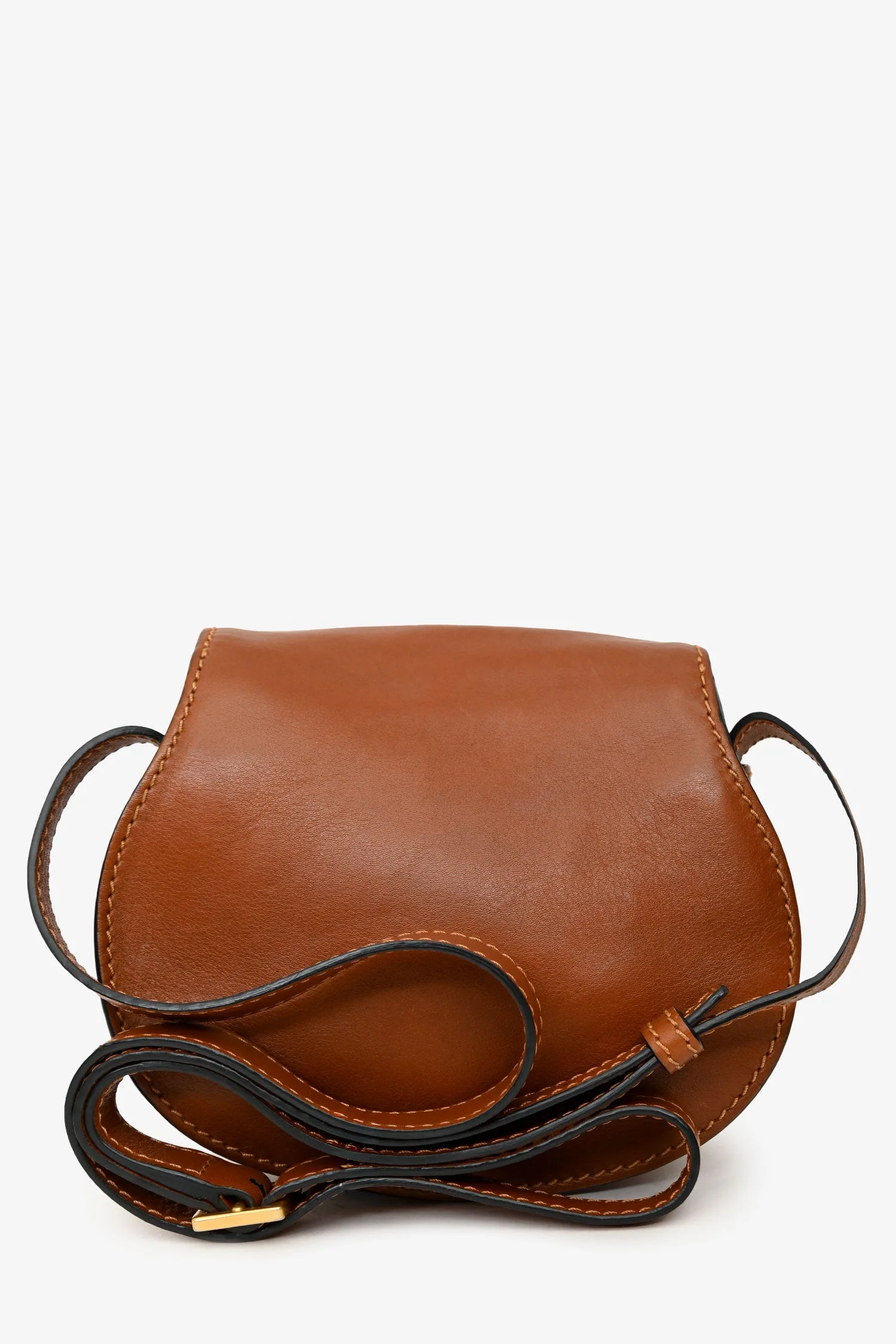 Chloe Brown Leather Whipstitch Small Saddle Marcie Crossbody Bag - Image 2