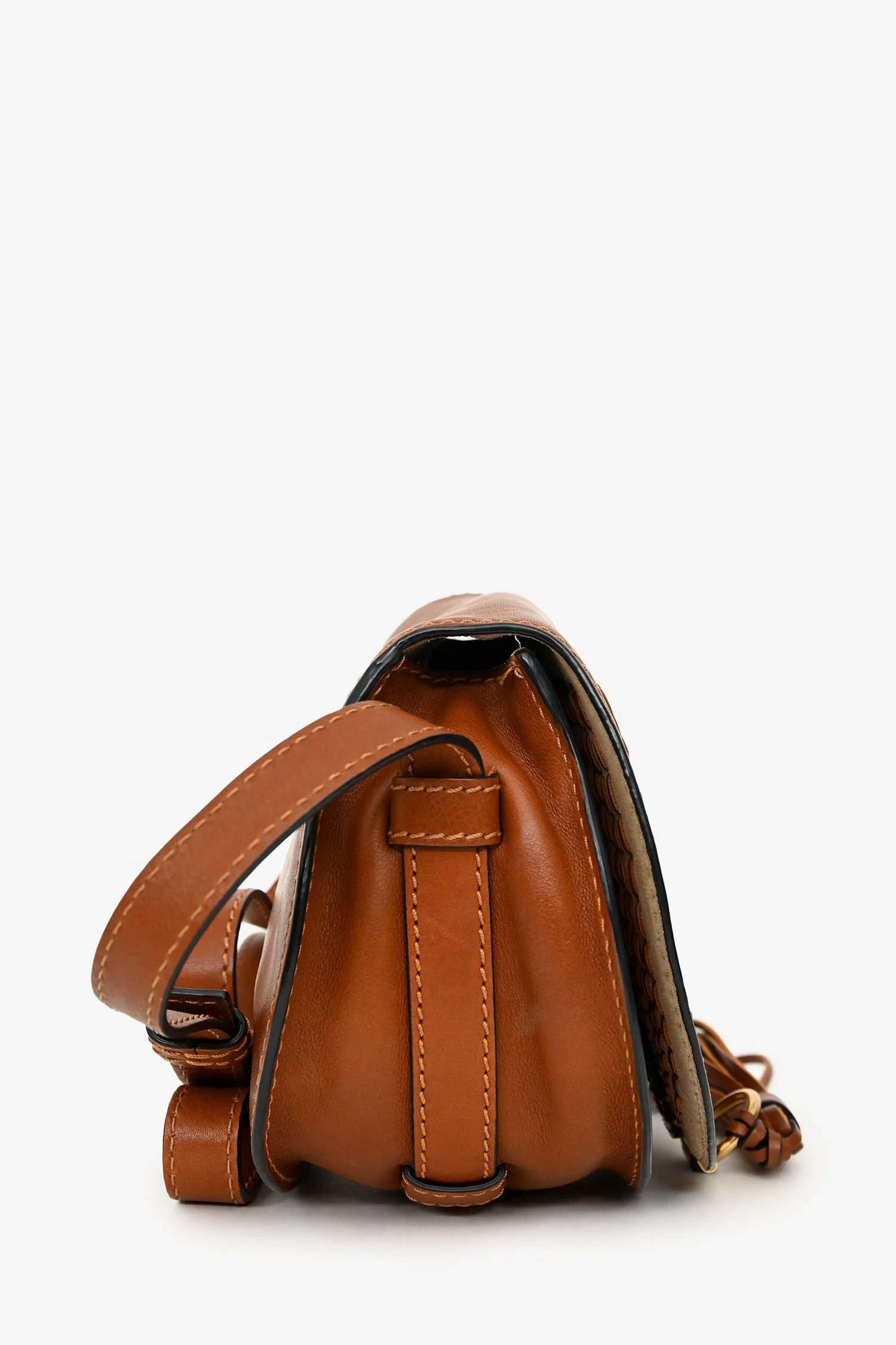 Chloe Brown Leather Whipstitch Small Saddle Marcie Crossbody Bag - Image 3