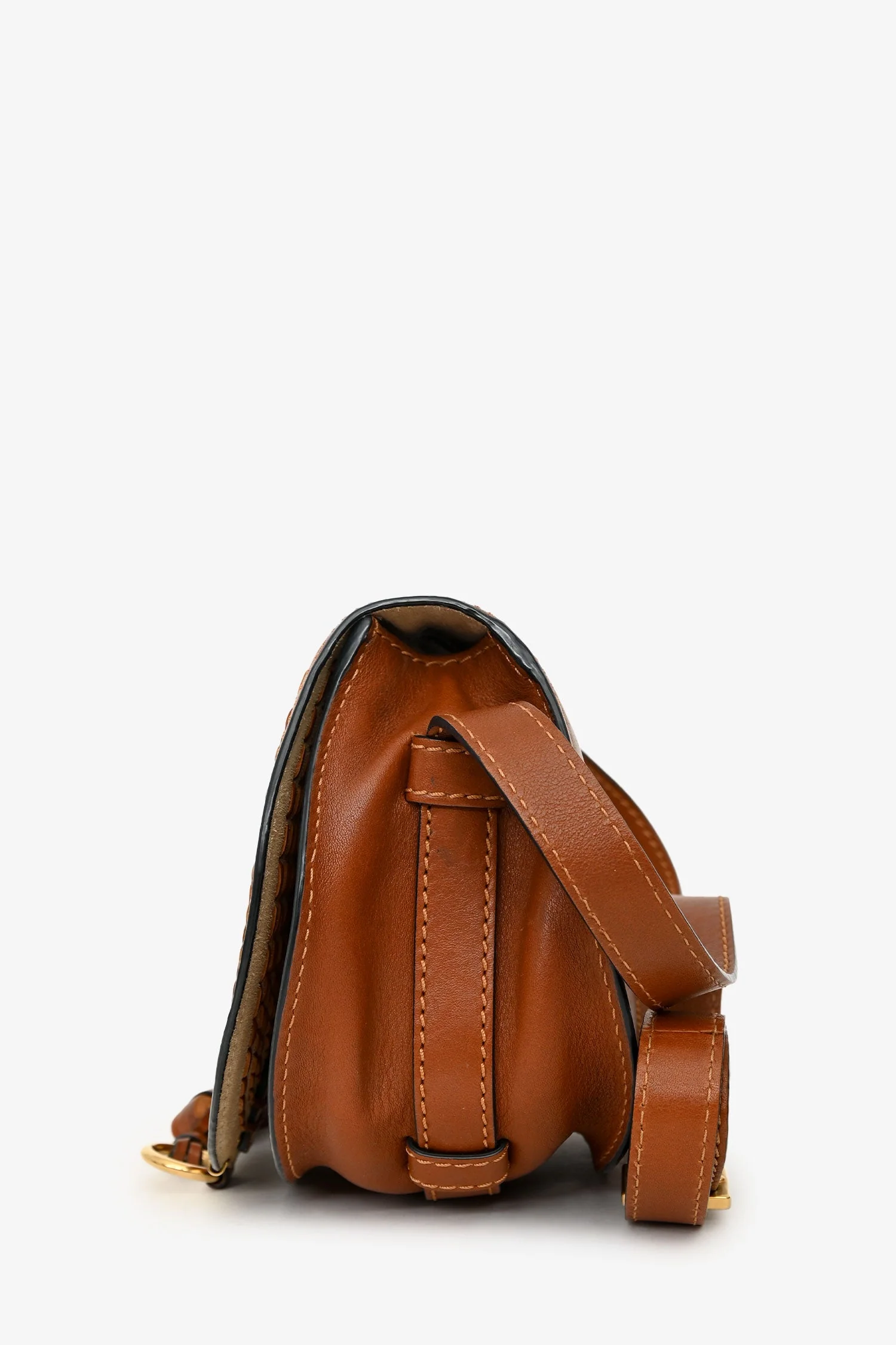 Chloe Brown Leather Whipstitch Small Saddle Marcie Crossbody Bag - Image 4