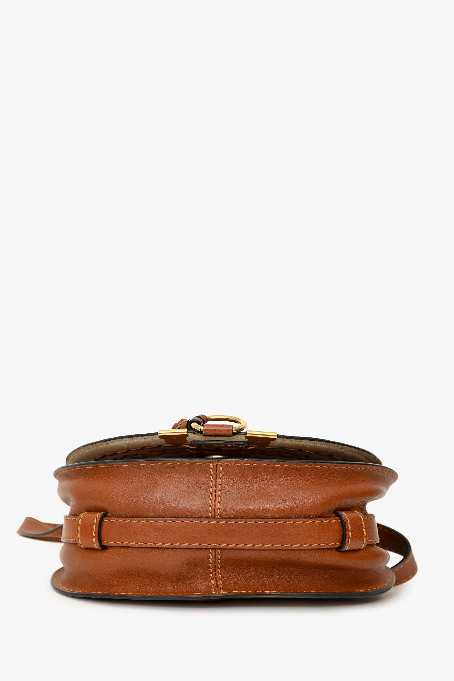 Chloe Brown Leather Whipstitch Small Saddle Marcie Crossbody Bag - Image 5