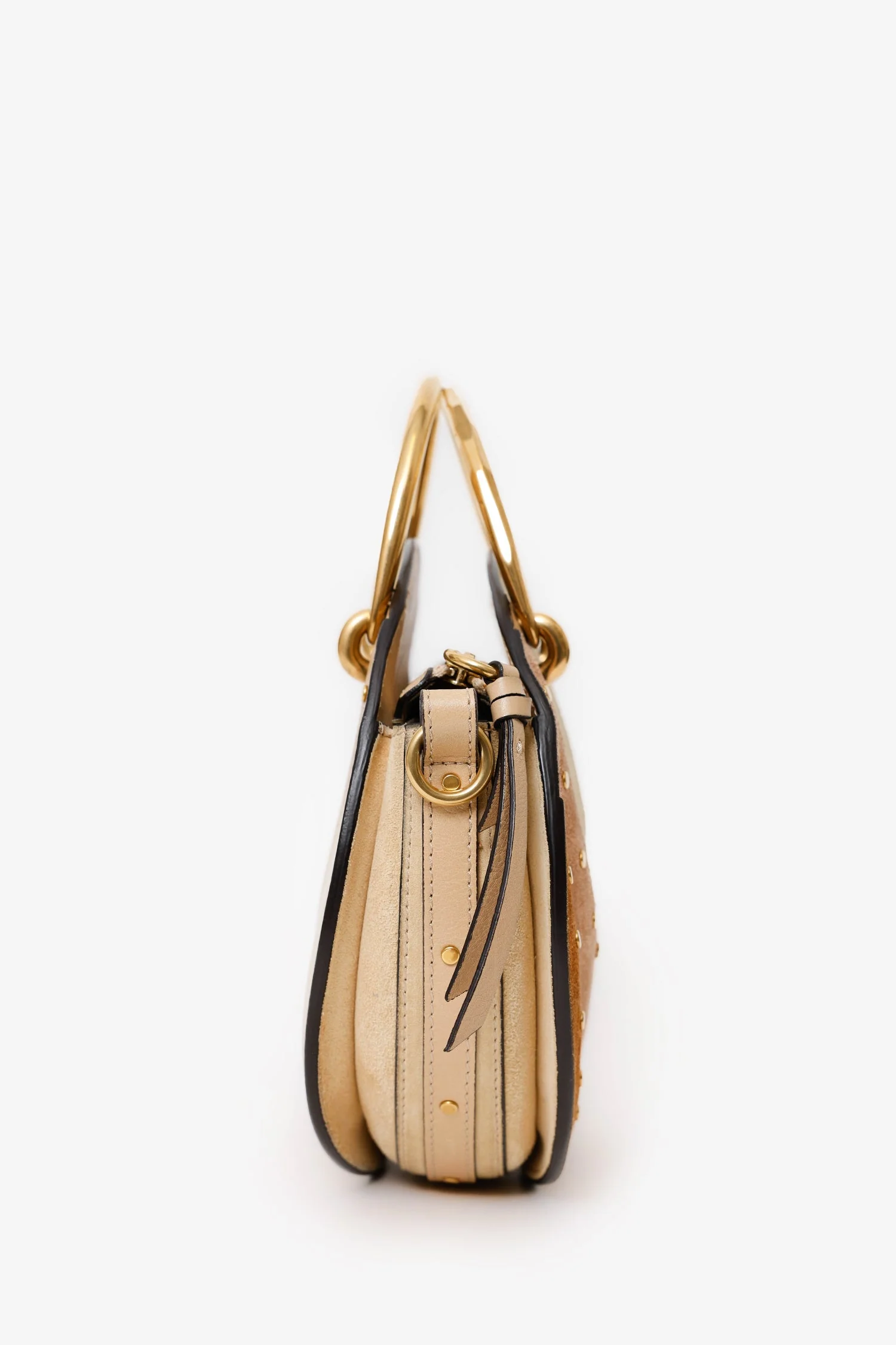 Chloe Brown Suede/Leather Studded Small Pixie Round Bag - Image 3