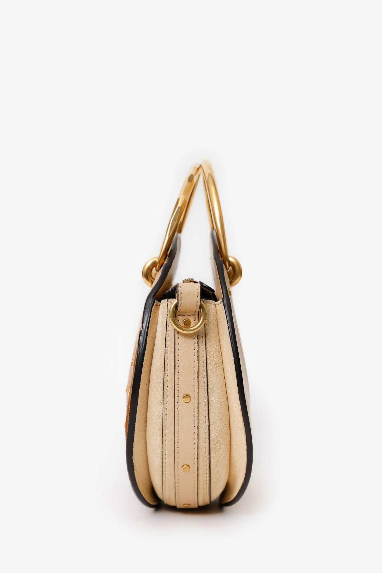 Chloe Brown Suede/Leather Studded Small Pixie Round Bag - Image 4