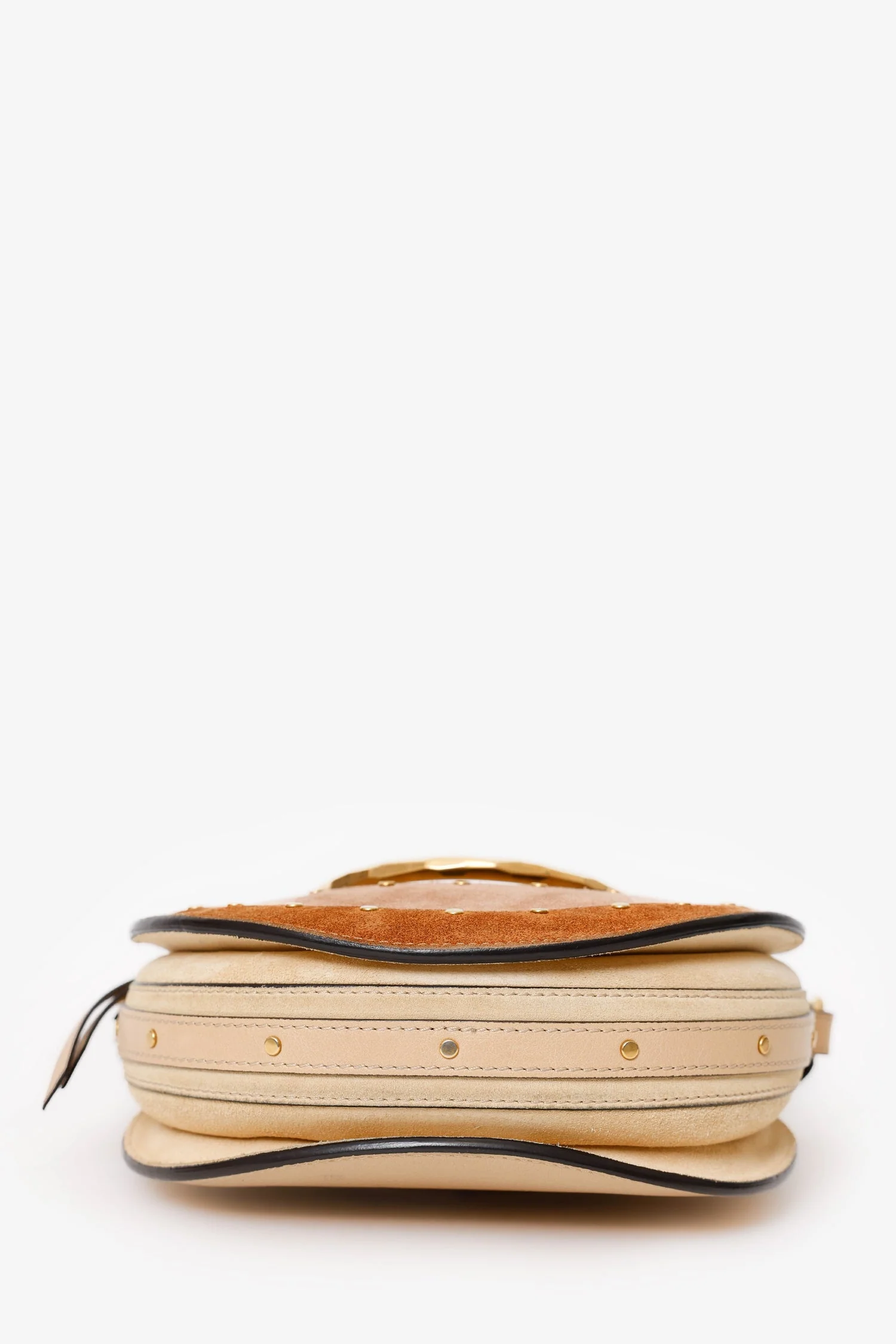 Chloe Brown Suede/Leather Studded Small Pixie Round Bag - Image 5