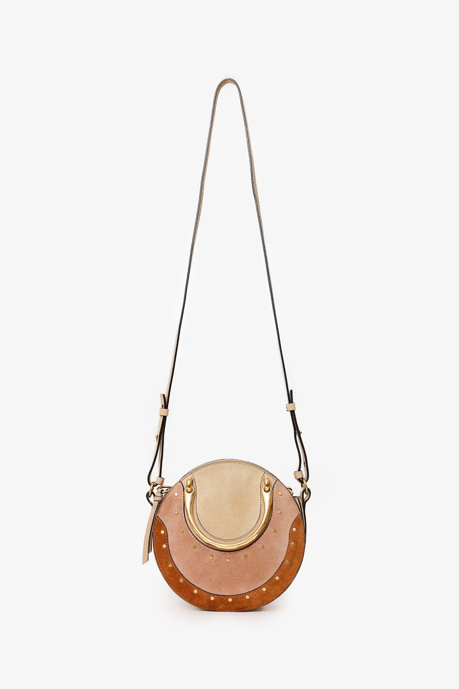 Chloe Brown Suede/Leather Studded Small Pixie Round Bag - Image 7