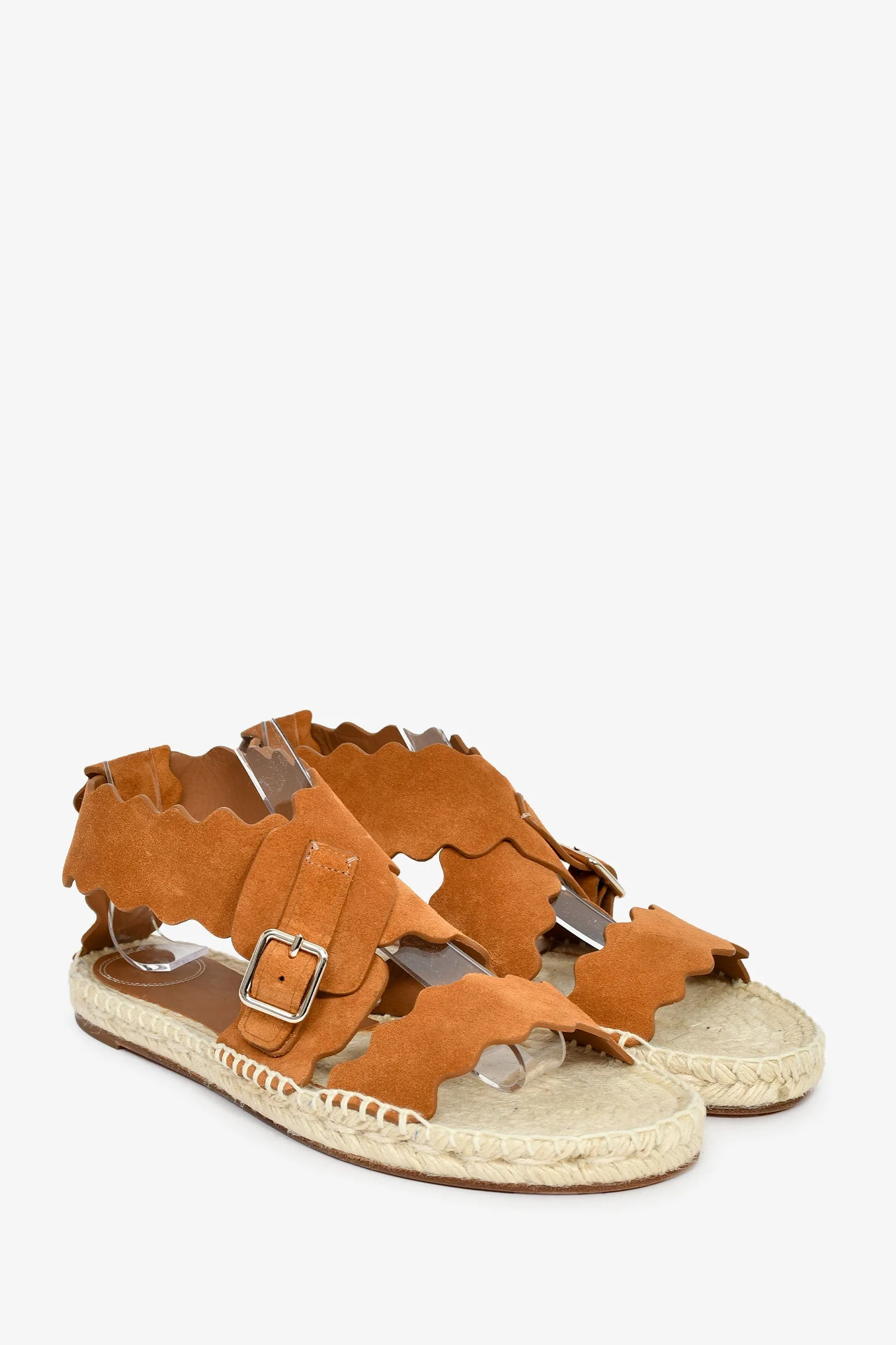 Chloe Brown Suede Scalloped Espadrille Sandals Size 41 - Image 2