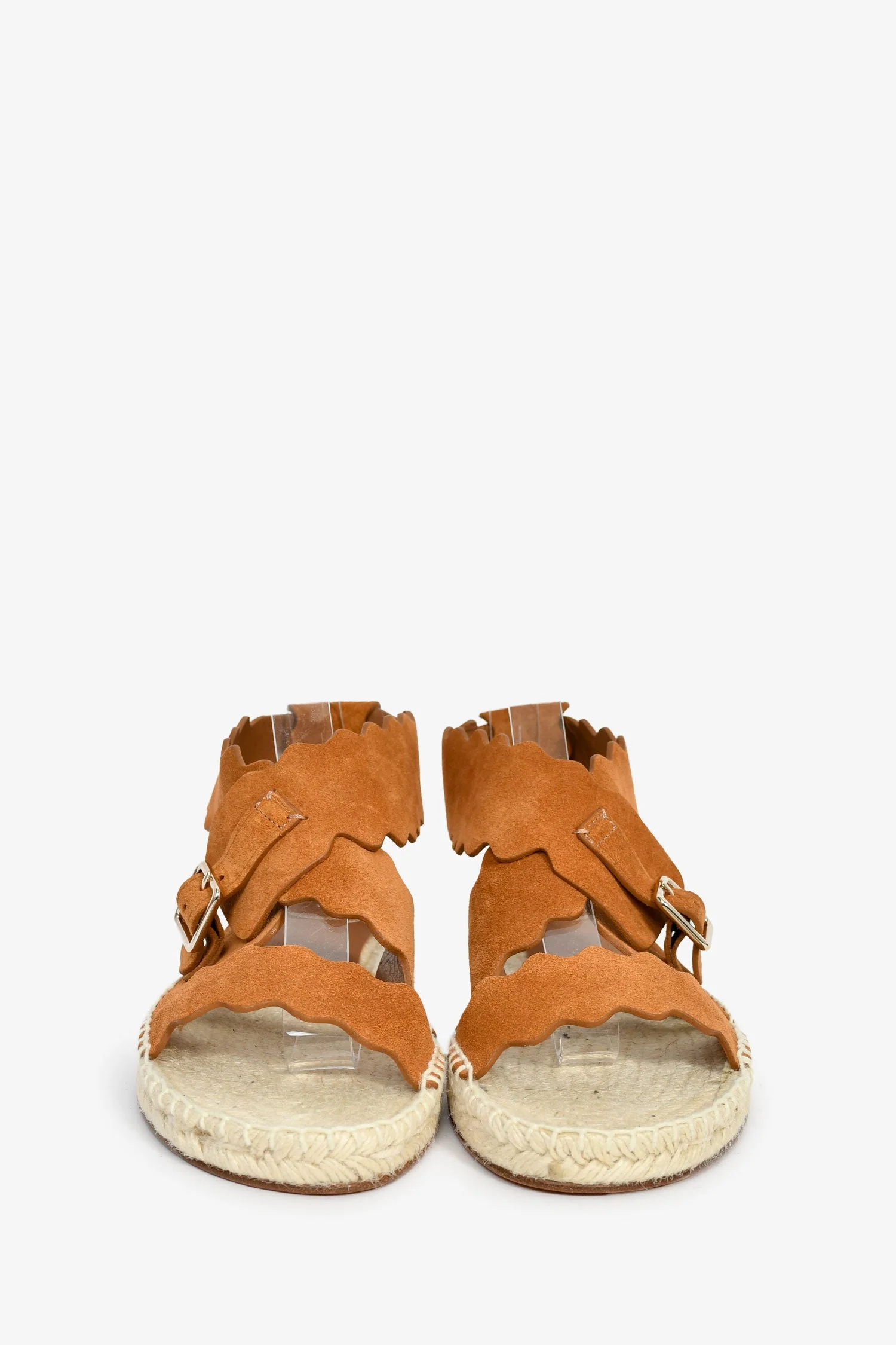 Chloe Brown Suede Scalloped Espadrille Sandals Size 41 - Image 3