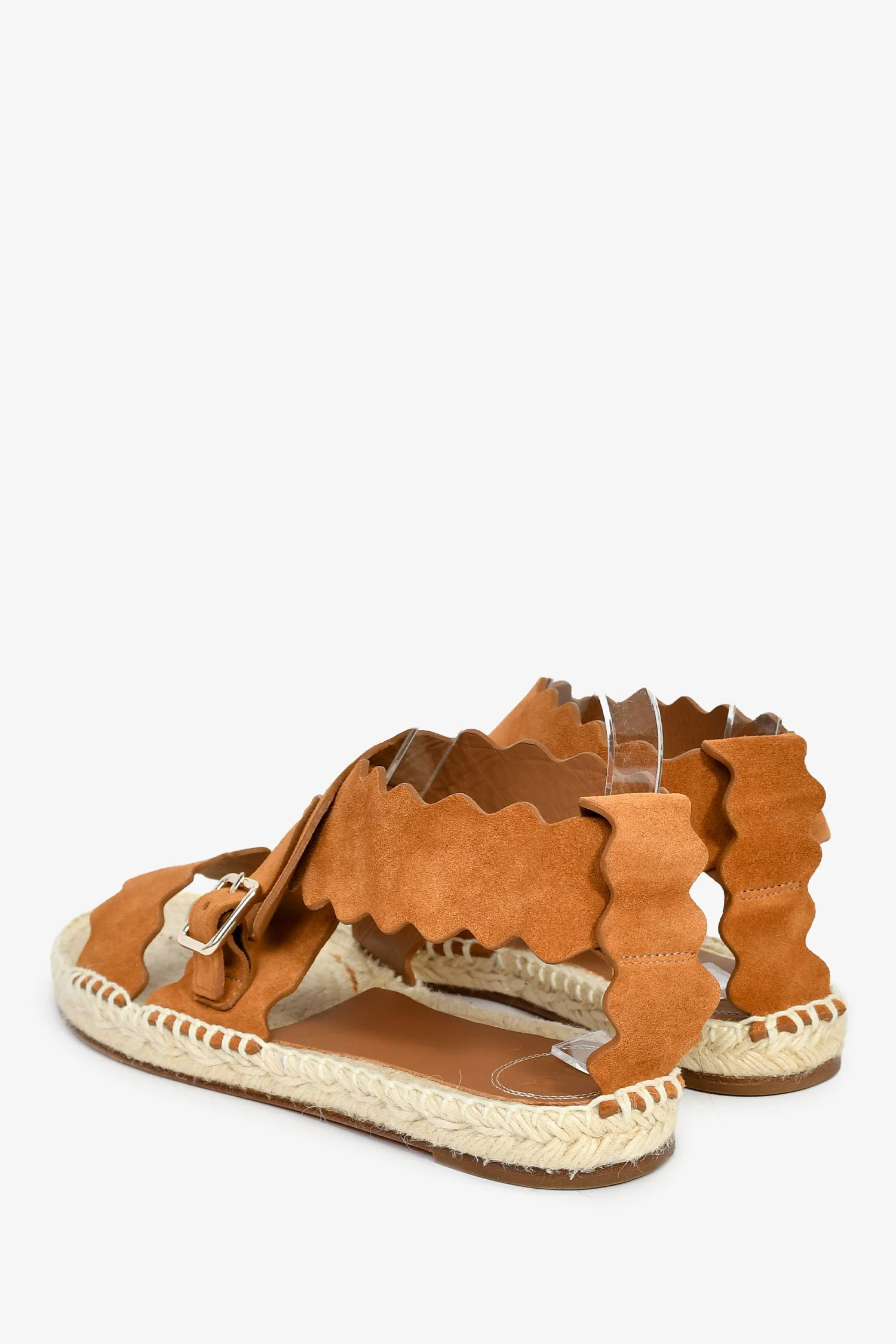 Chloe Brown Suede Scalloped Espadrille Sandals Size 41 - Image 4
