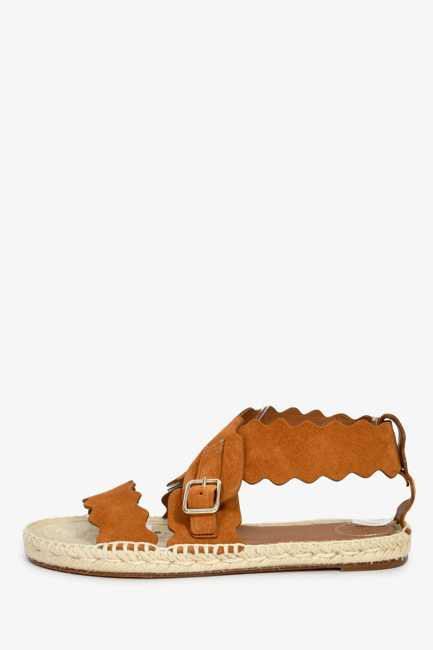 Chloe Brown Suede Scalloped Espadrille Sandals Size 41 - Image 5
