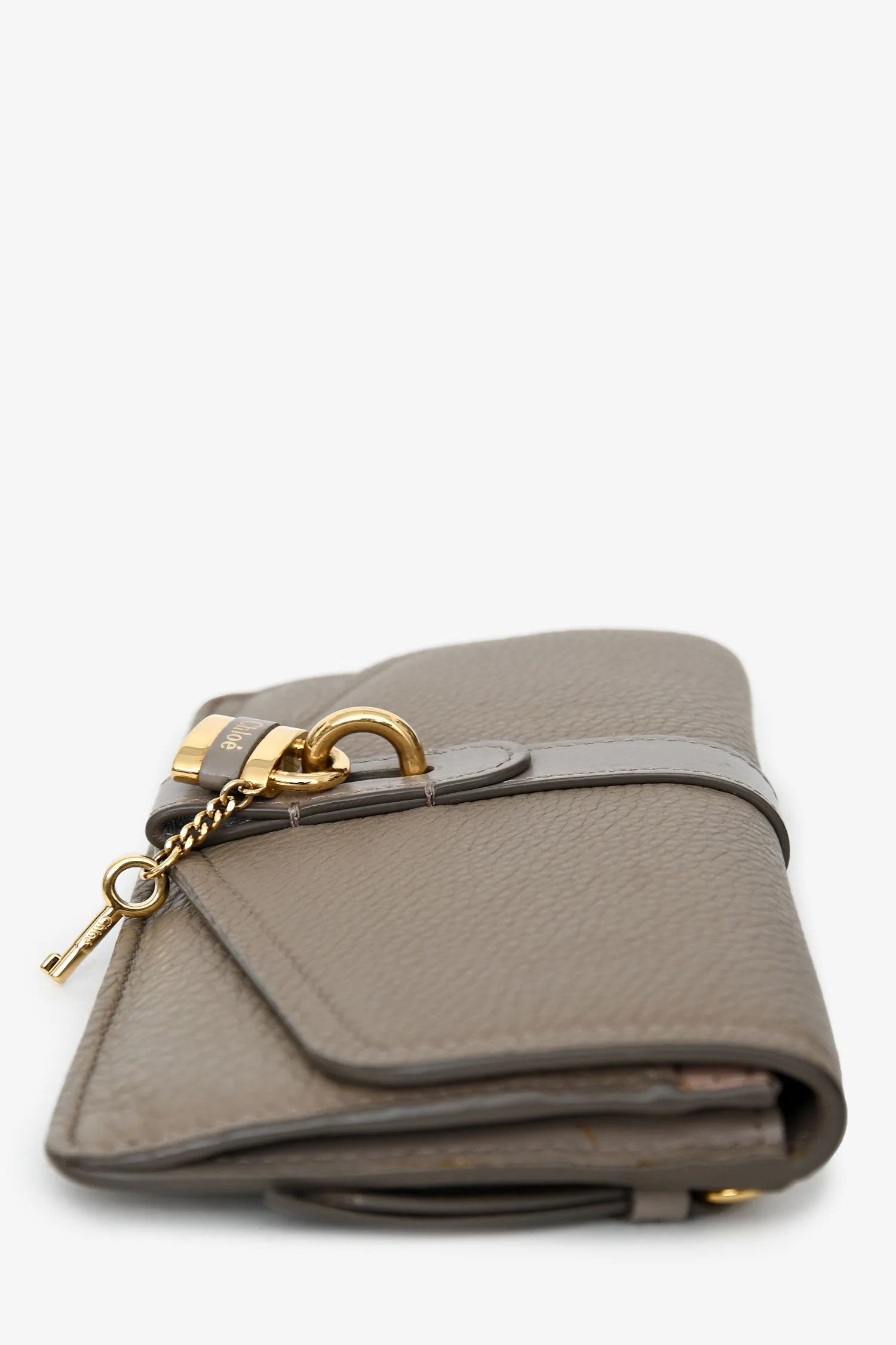 Chloe Taupe Leather Lock Long Wallet - Image 3