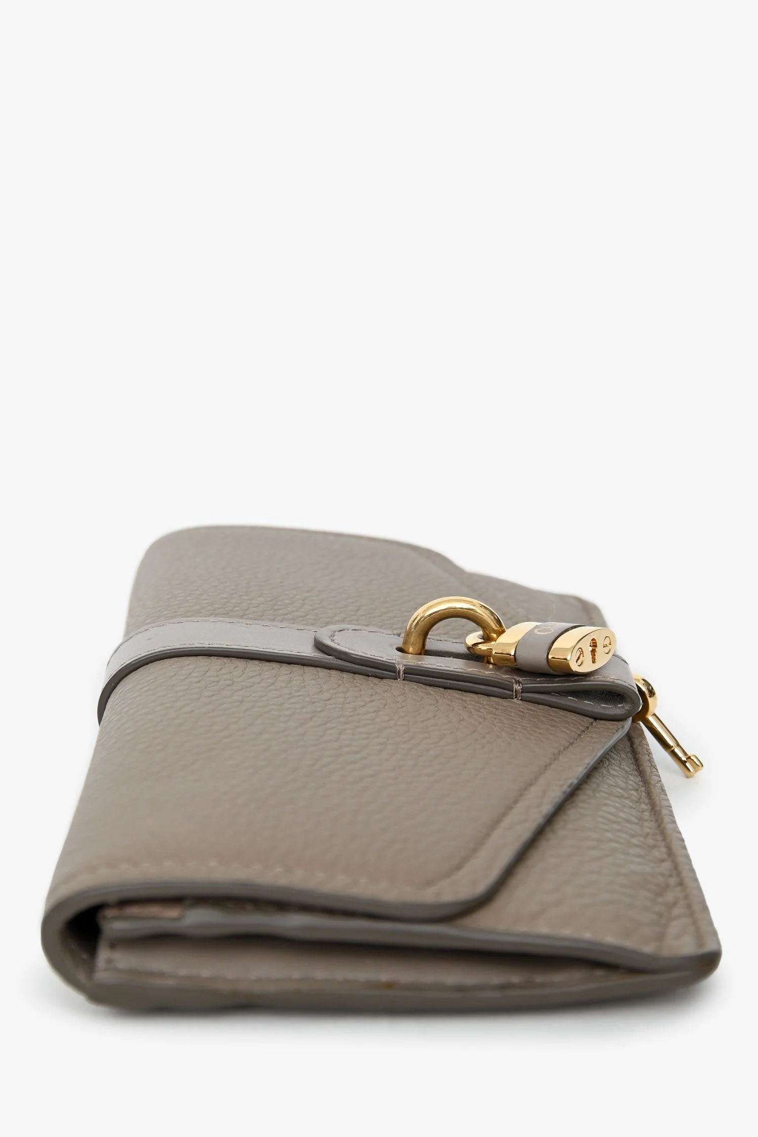 Chloe Taupe Leather Lock Long Wallet - Image 4