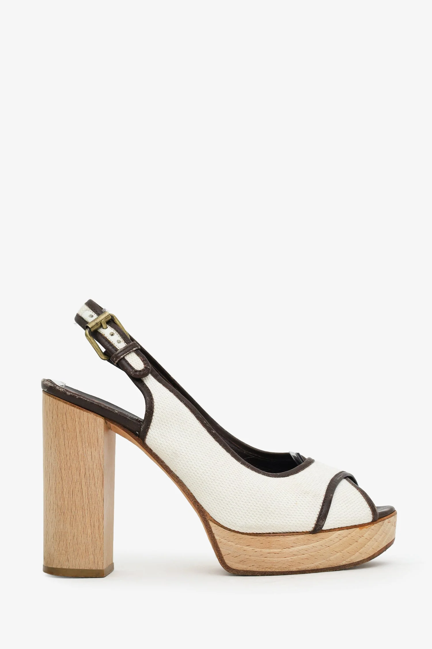 Chloe White/Brown Wood Block Heel Size 40