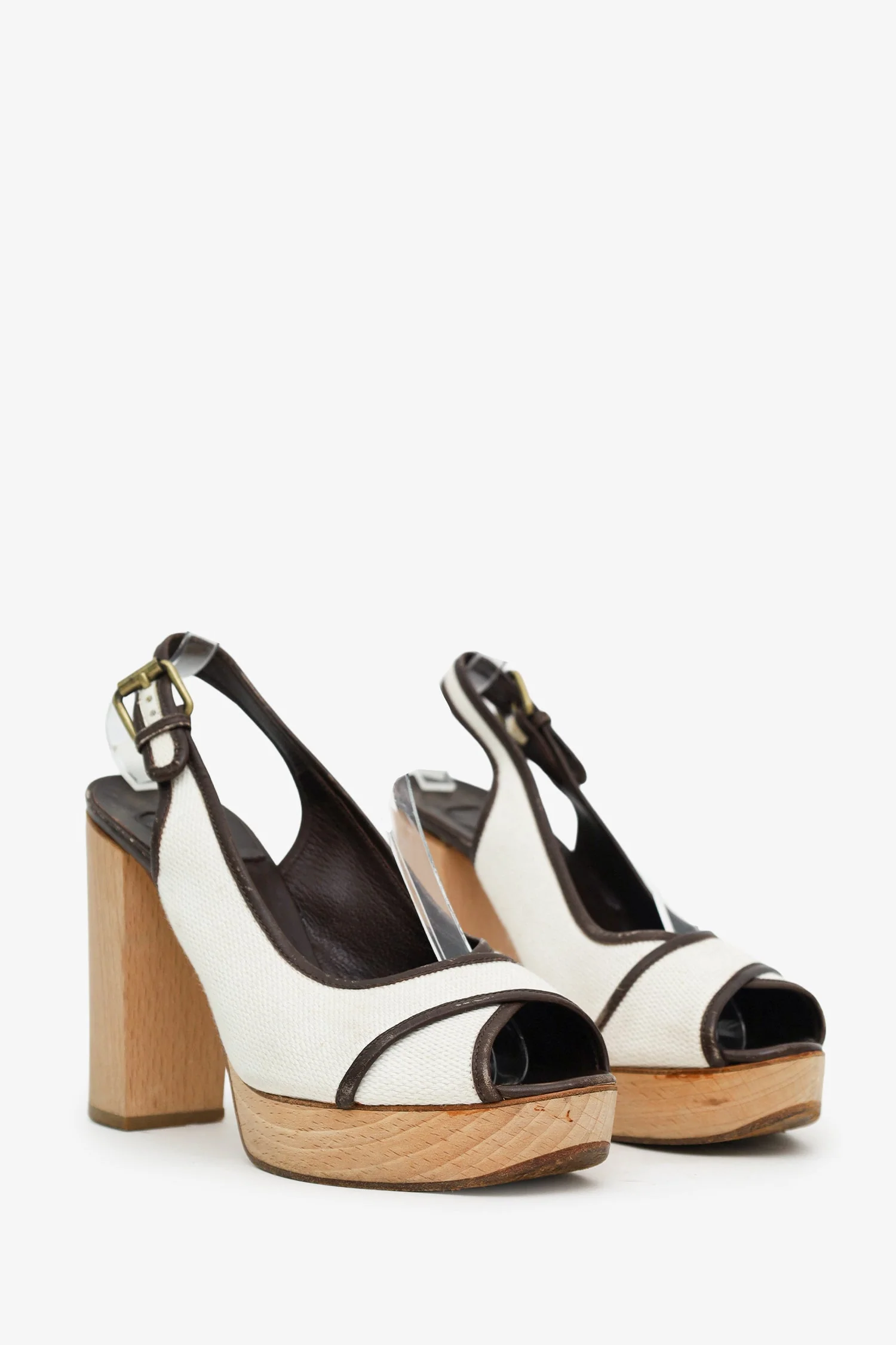 Chloe White/Brown Wood Block Heel Size 40 - Image 2