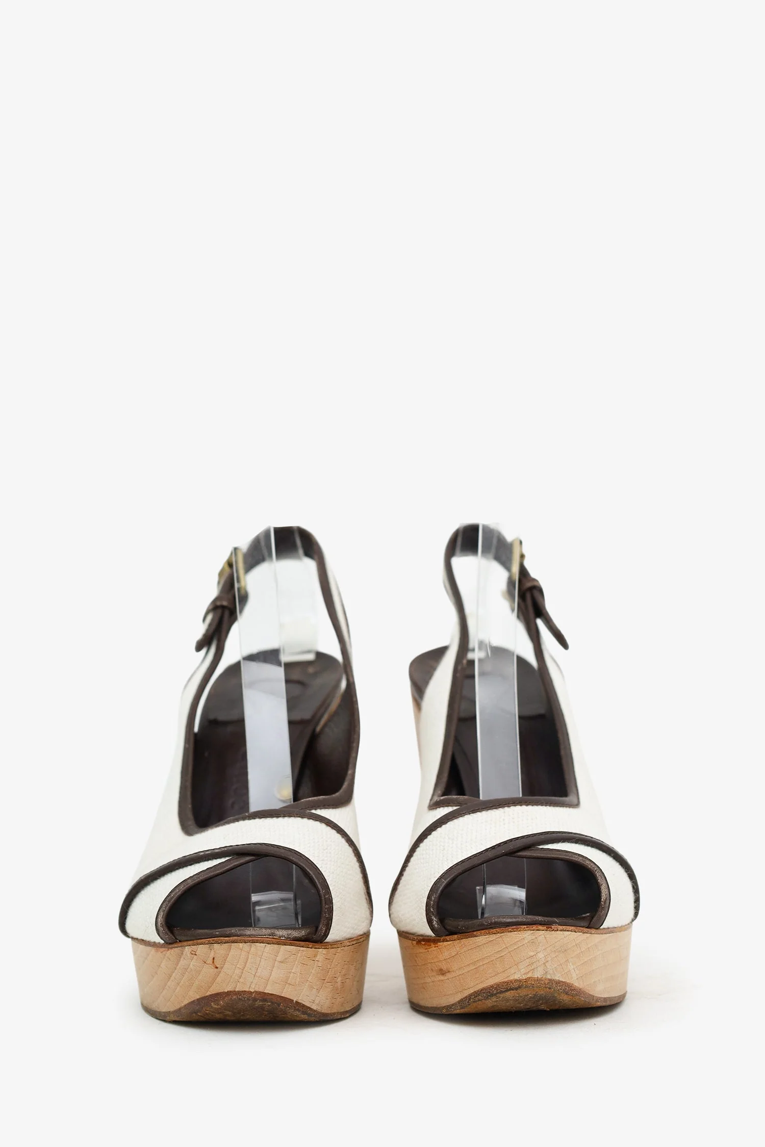 Chloe White/Brown Wood Block Heel Size 40 - Image 3