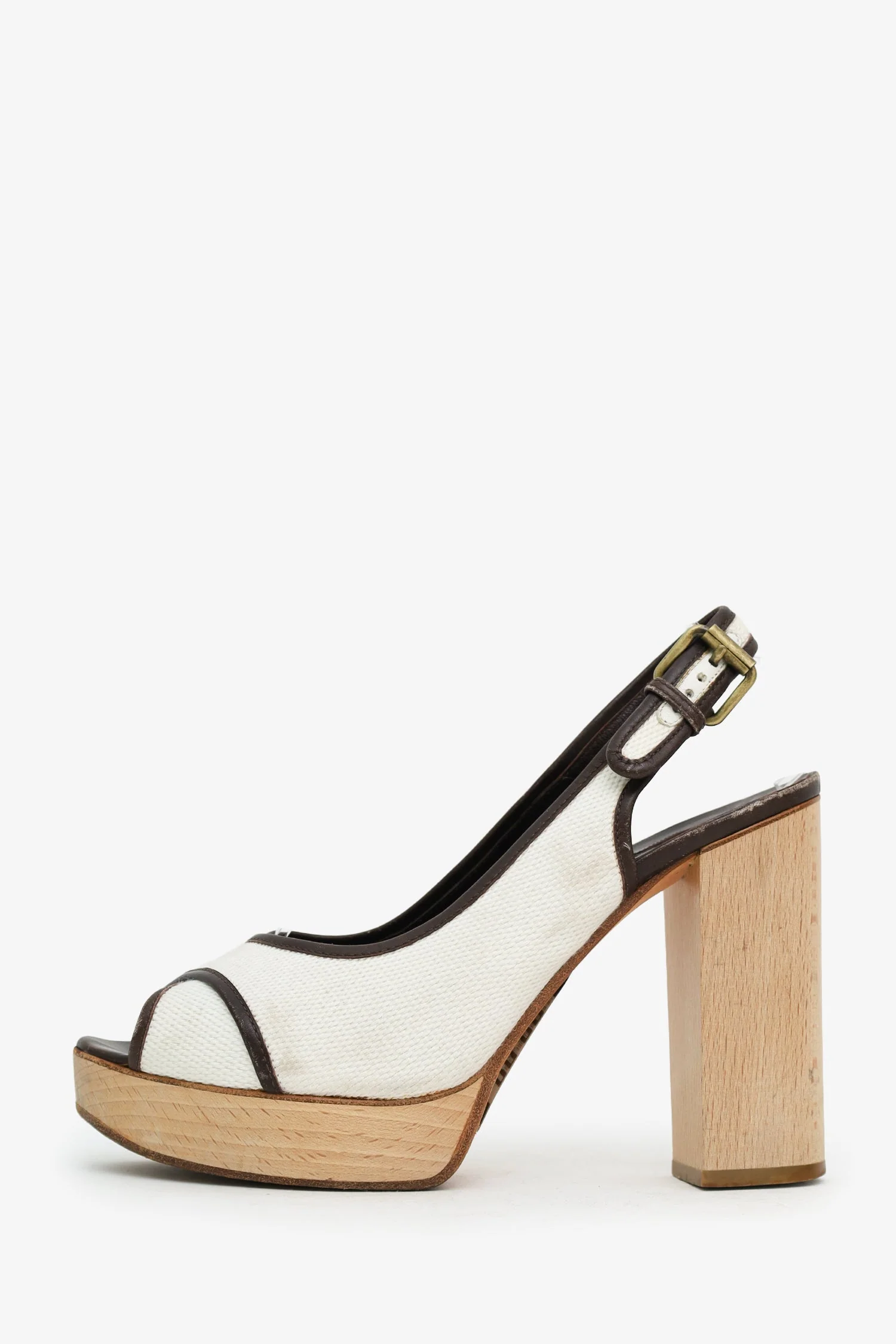 Chloe White/Brown Wood Block Heel Size 40 - Image 4