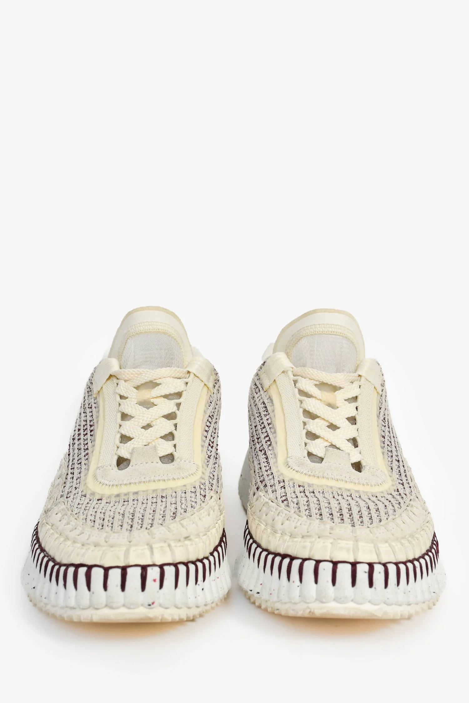 Chloe White/Burgundy Woven Knit 'Nama' Sneakers Size 39 - Image 3