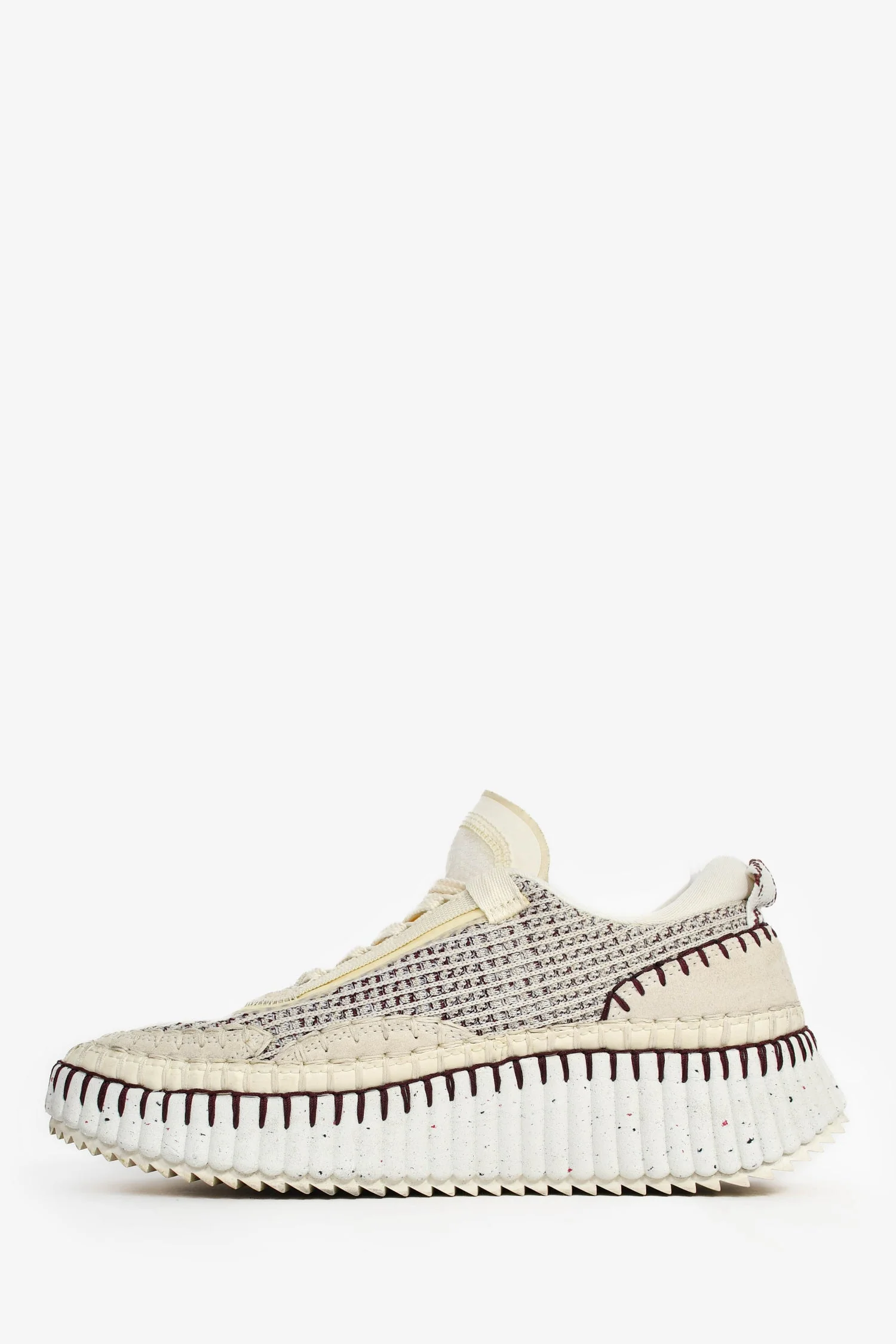 Chloe White/Burgundy Woven Knit 'Nama' Sneakers Size 39 - Image 4