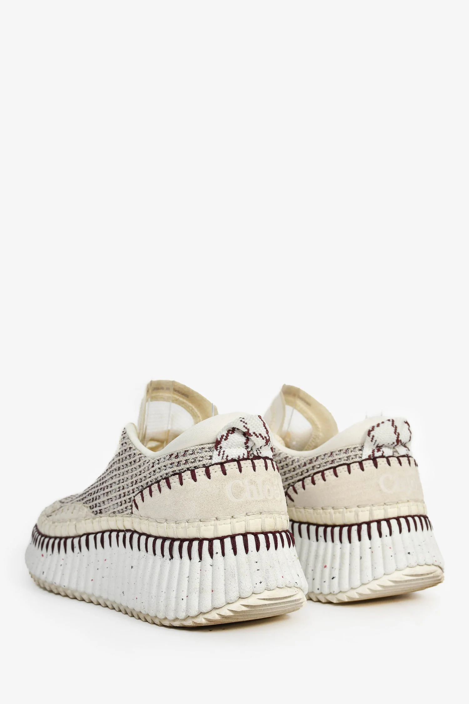 Chloe White/Burgundy Woven Knit 'Nama' Sneakers Size 39 - Image 5